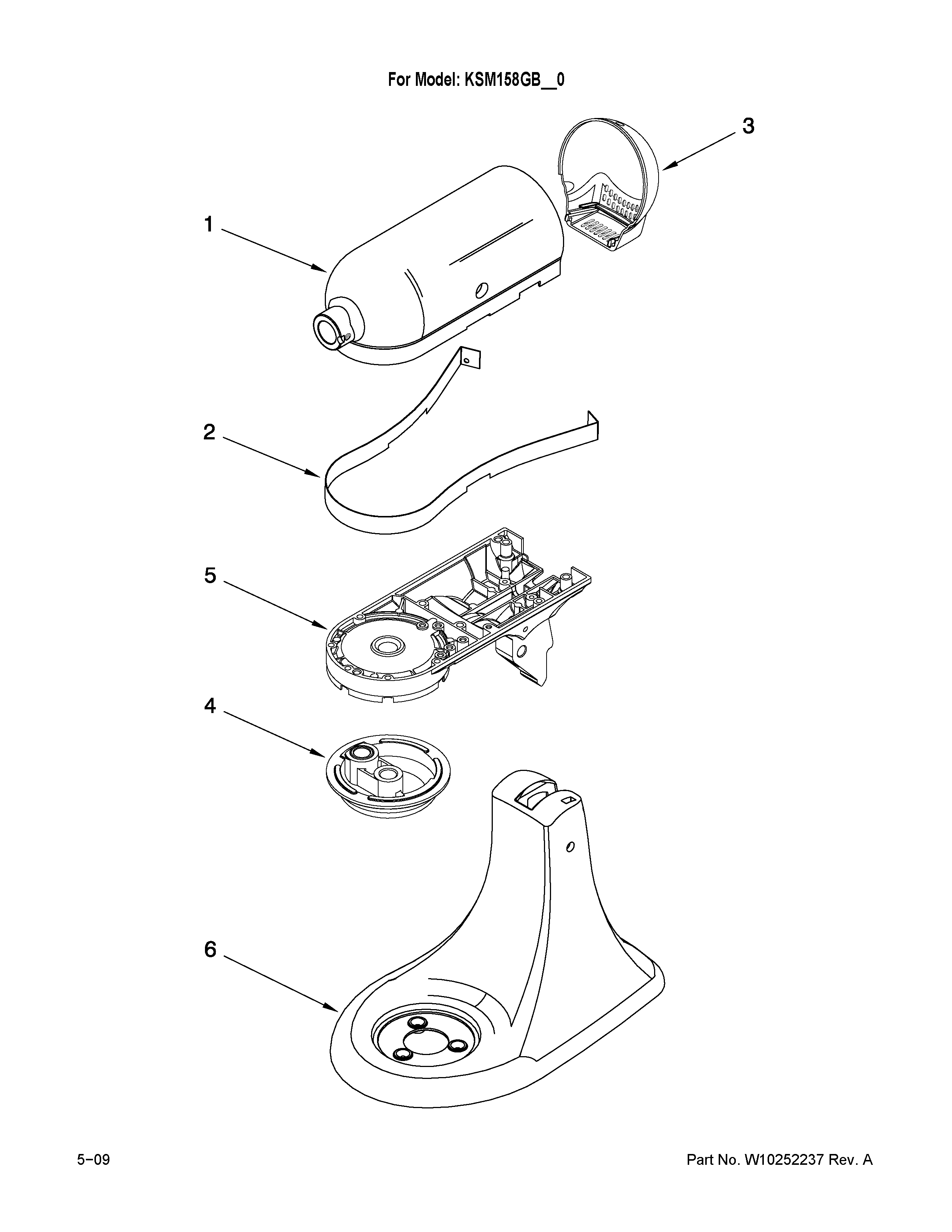 KitchenAid KSM158GBCA0 color variation parts diagram