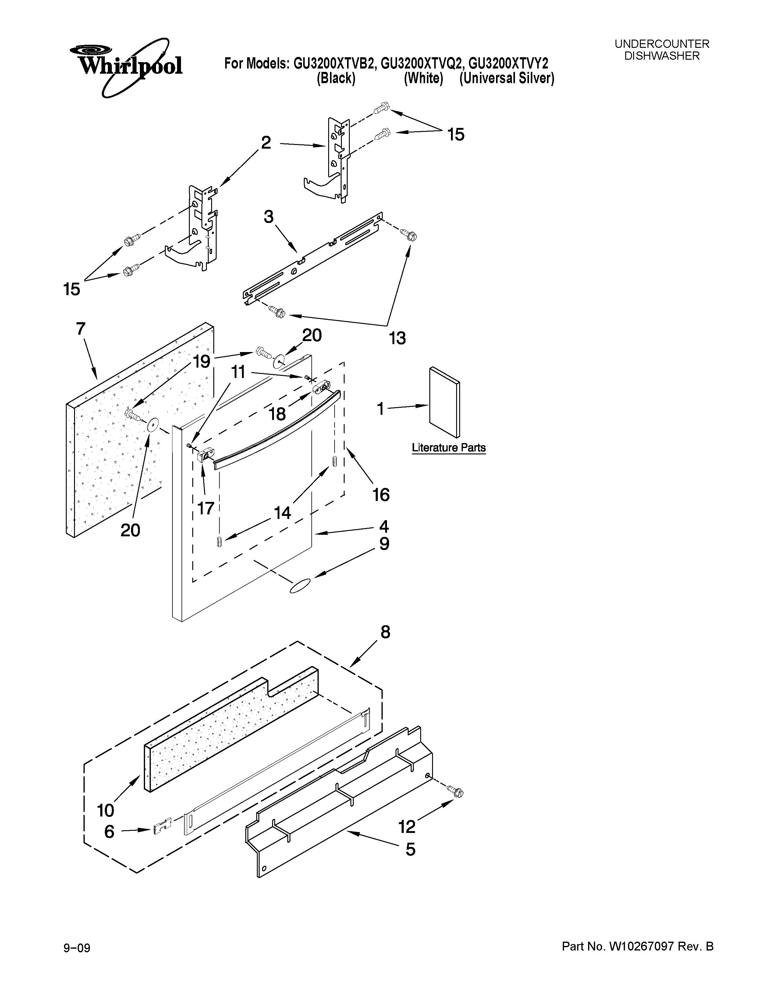 Whirlpool GU3200XTVY2 door and panel parts diagram