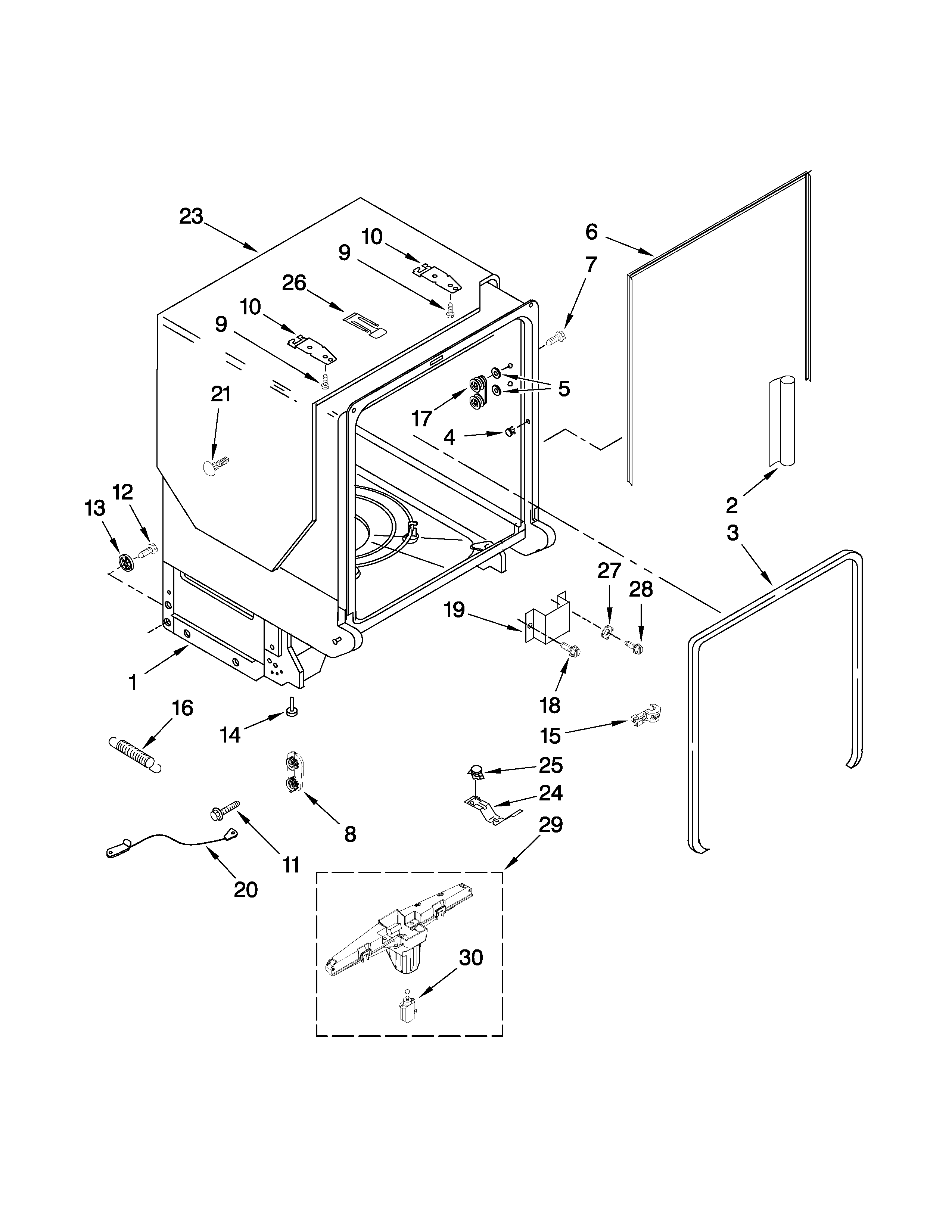 Whirlpool GU3200XTVY2 tub and frame parts diagram