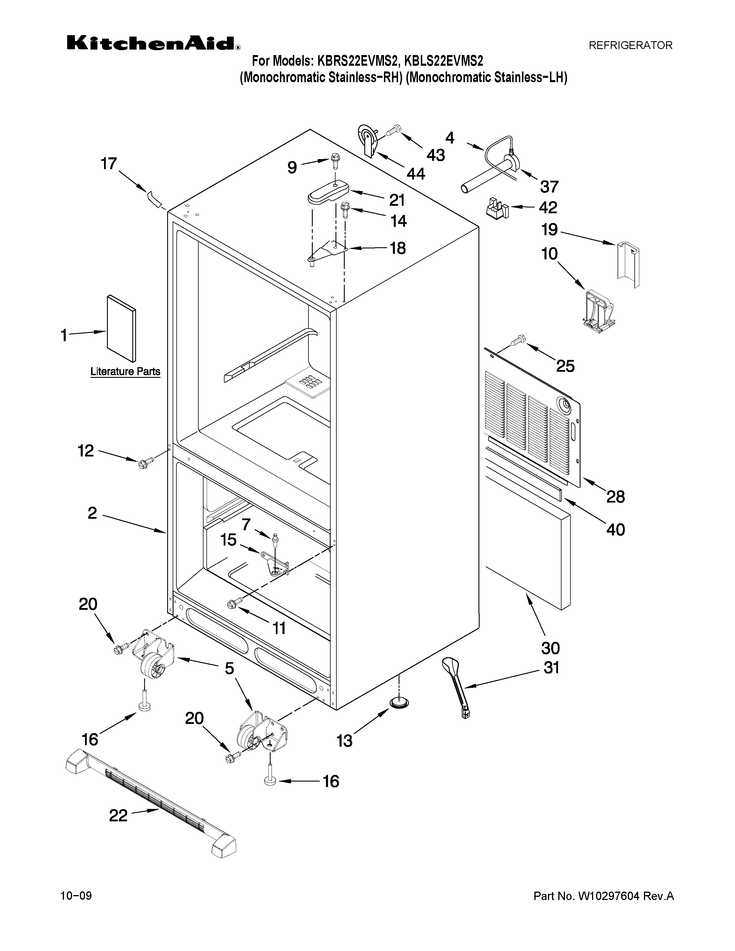 KitchenAid KBRS22EVMS2 cabinet parts diagram