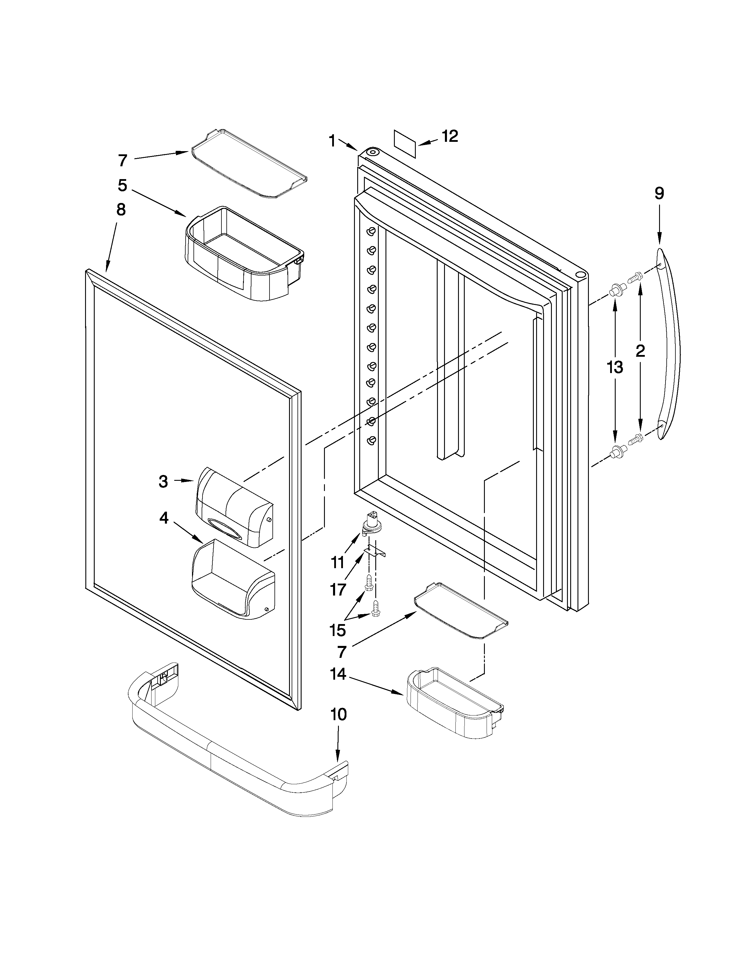 KitchenAid KBRS22EVMS2 refrigerator door parts diagram