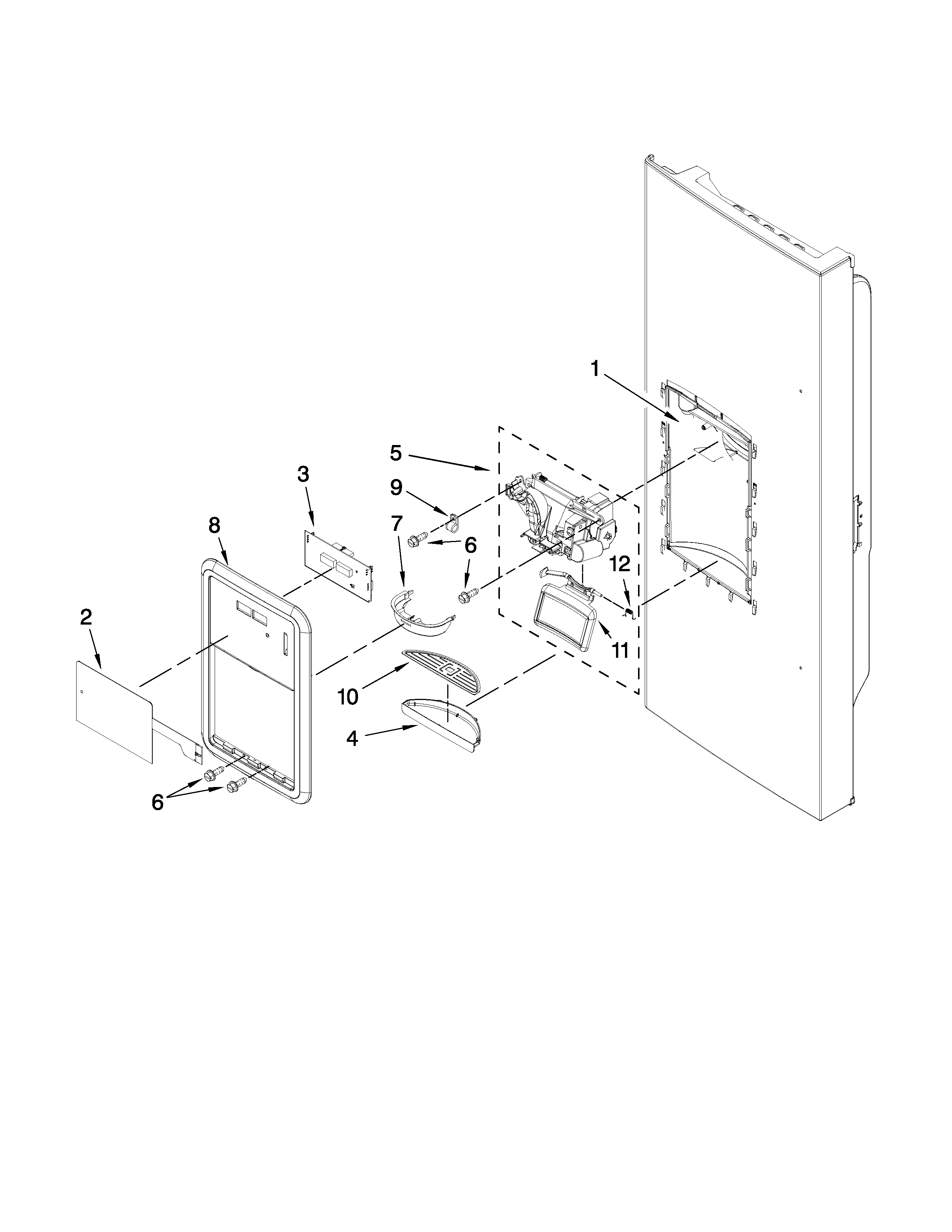 KitchenAid KFIS25XVMS2 dispenser front parts diagram