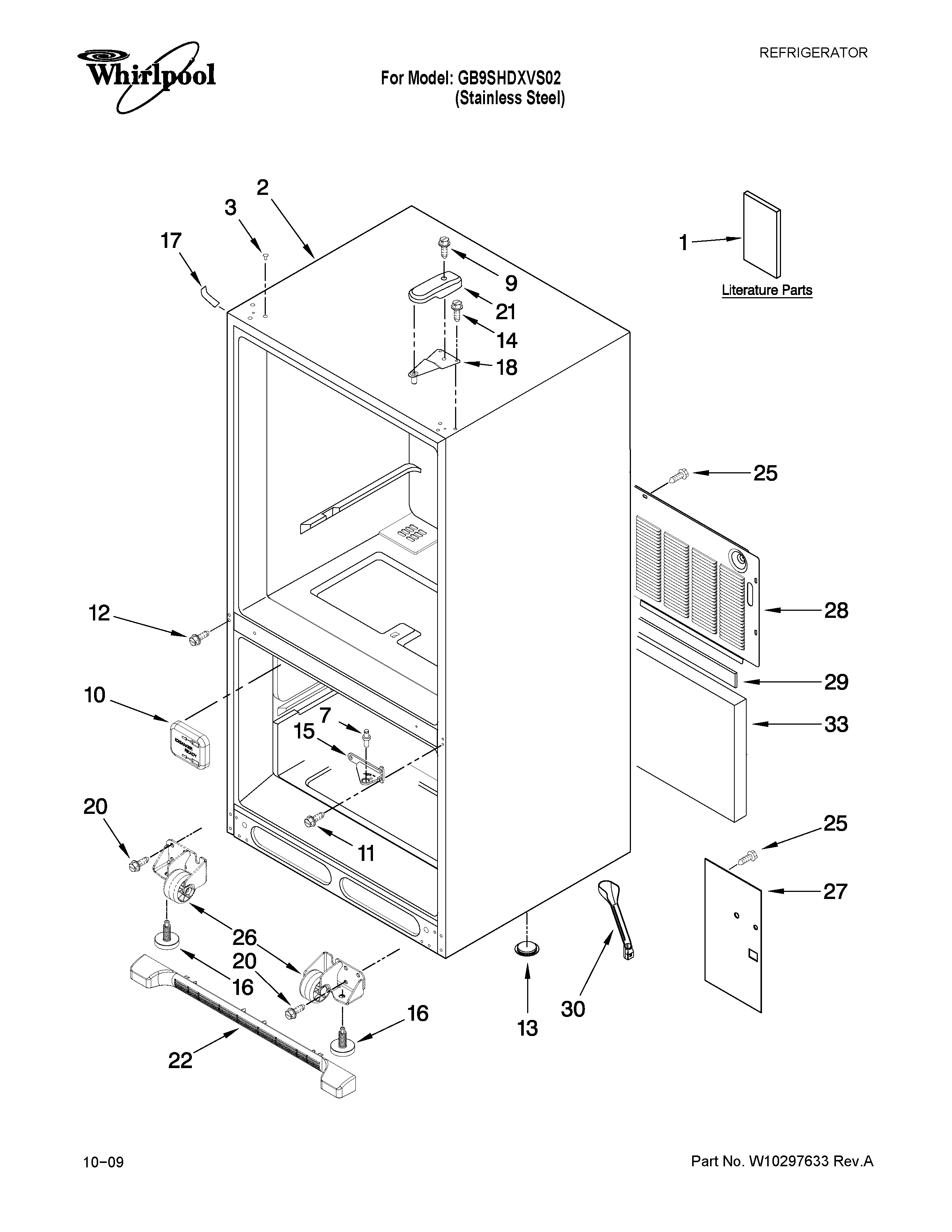 Whirlpool GB9SHDXVS02 cabinet parts diagram