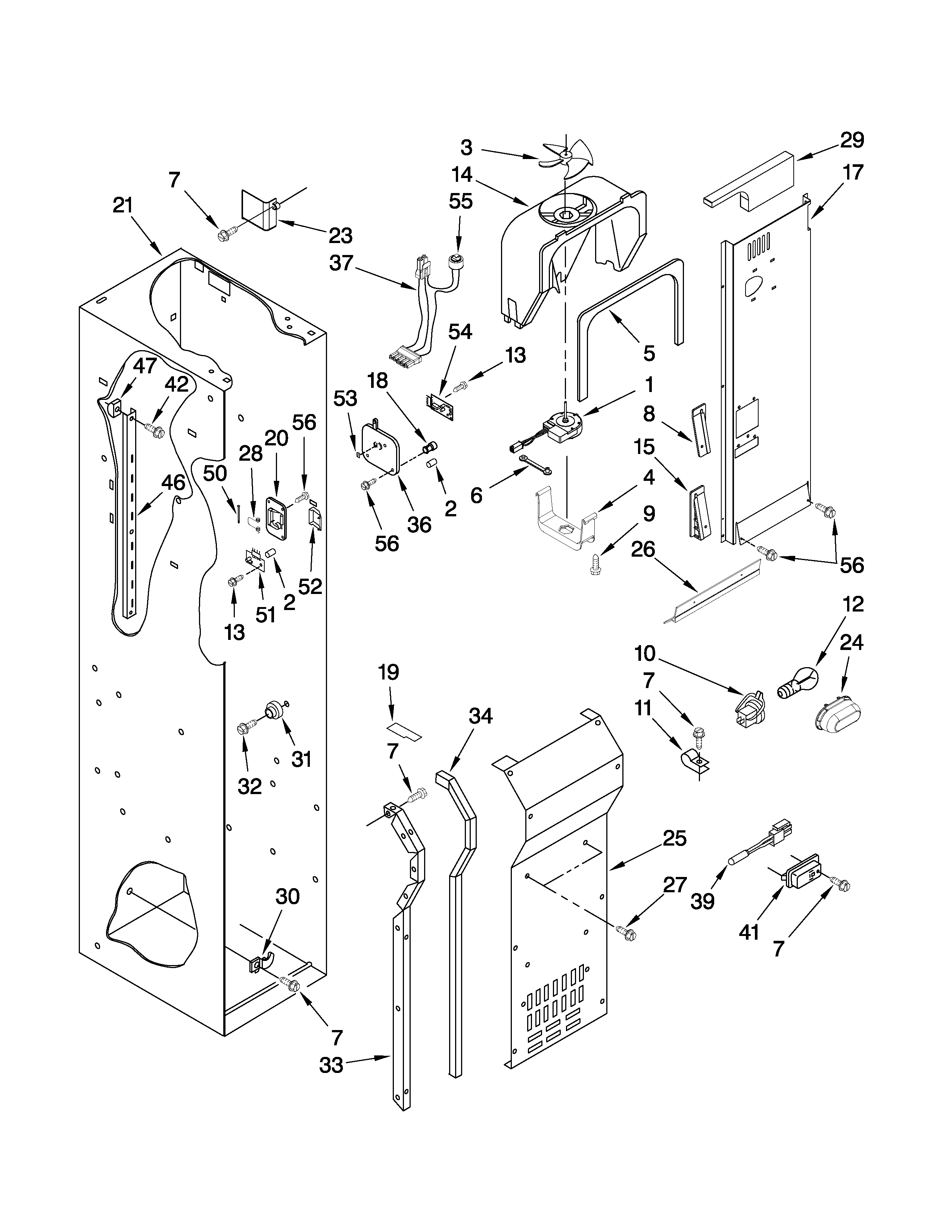 Jenn-Air JS48CXDUDB00 freezer liner and air flow parts diagram