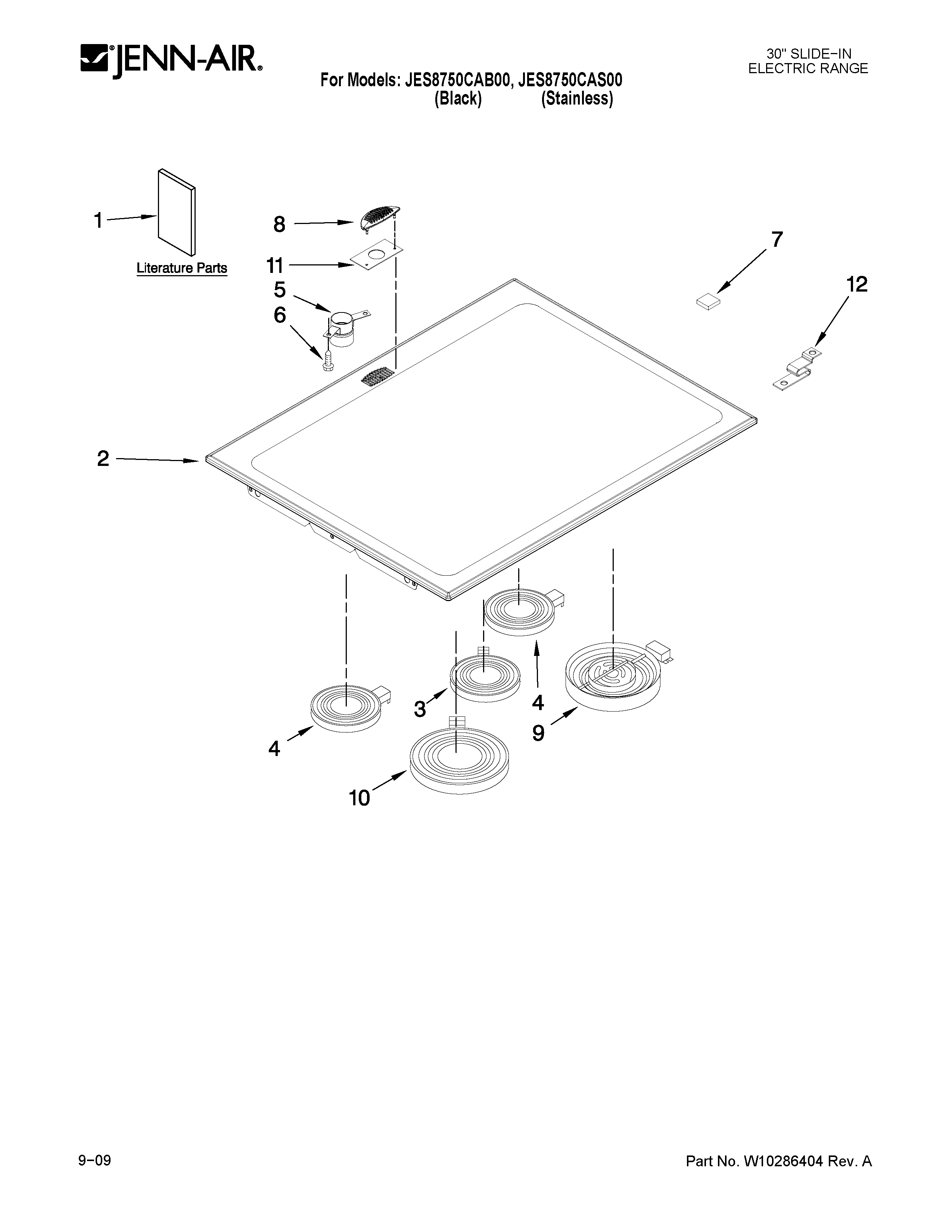 Jenn-Air JES8750CAB00 cooktop parts diagram