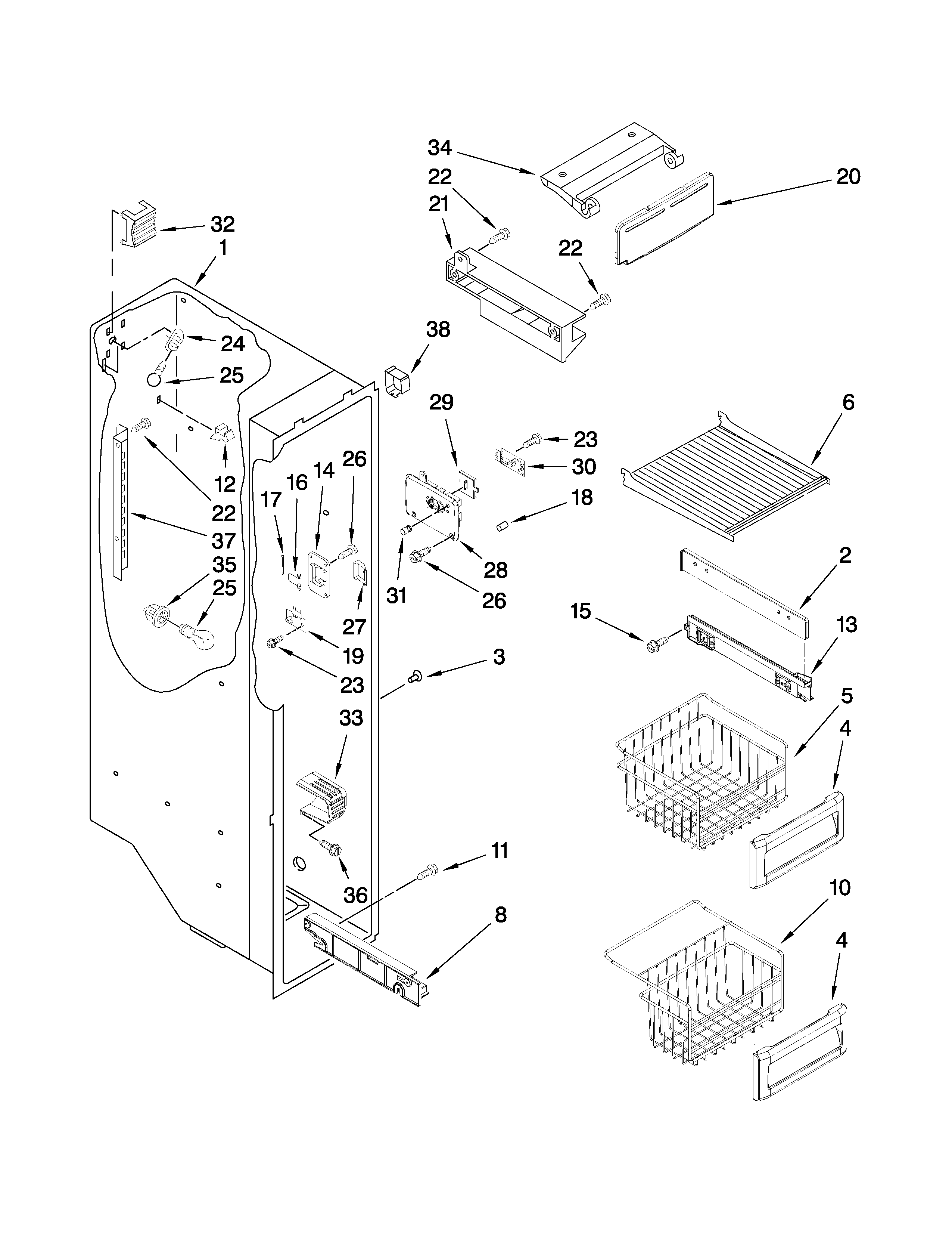 Jenn-Air JCB2582WEF00 freezer liner parts diagram
