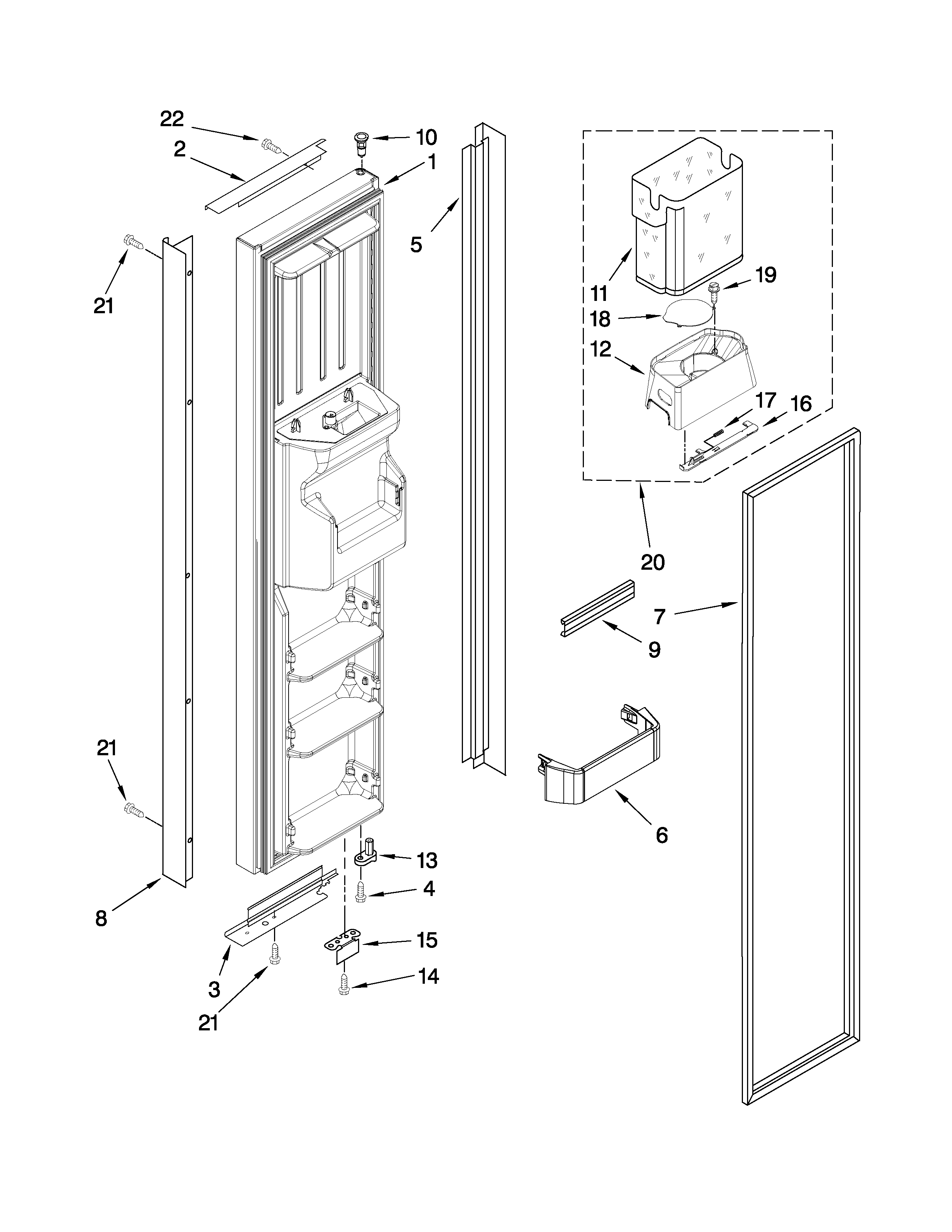 Jenn-Air JCB2582WEF00 freezer door parts diagram