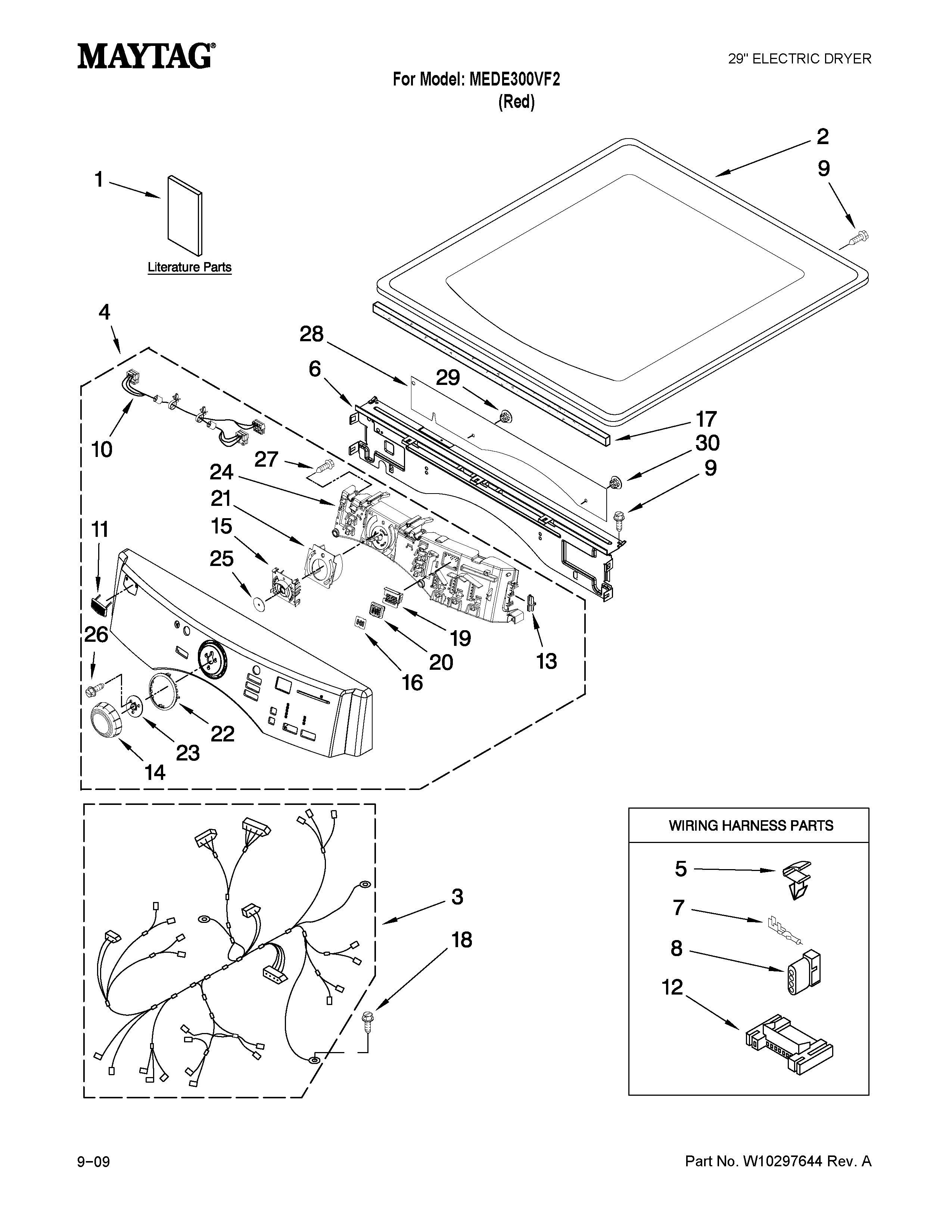 Maytag MEDE300VF2 top and console parts diagram