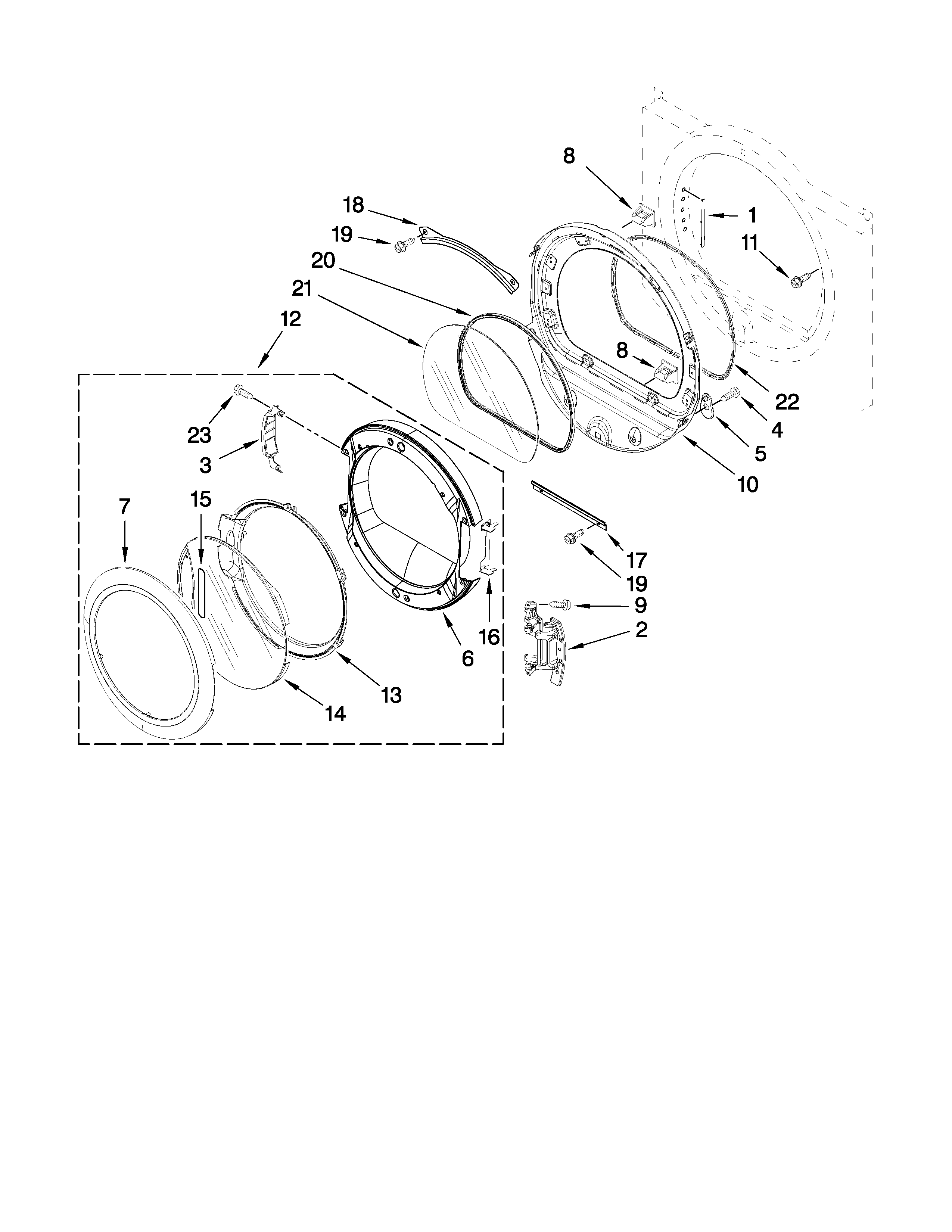 Maytag MEDE300VF2 door parts diagram