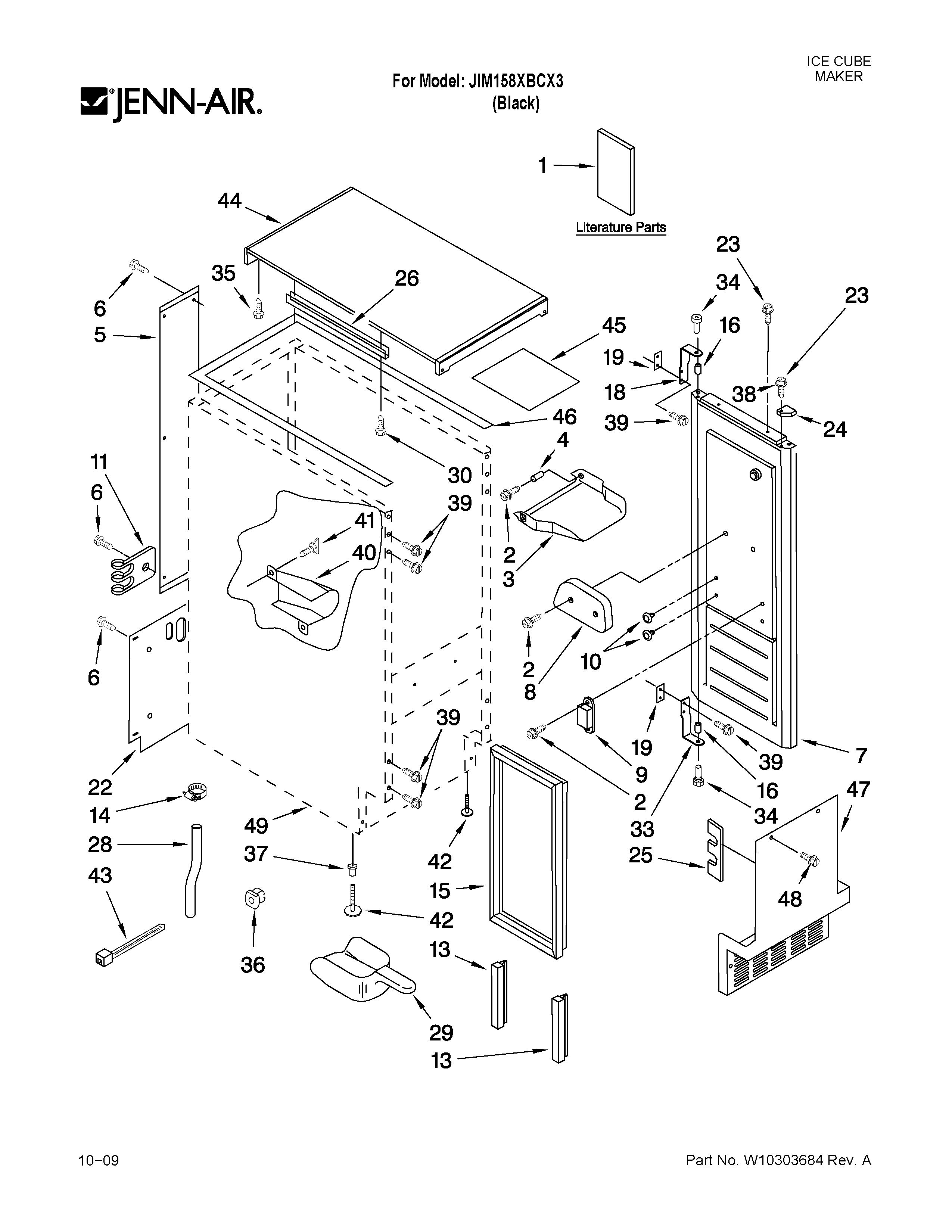 Jenn-Air JIM158XBCX3 cabinet liner and door parts diagram