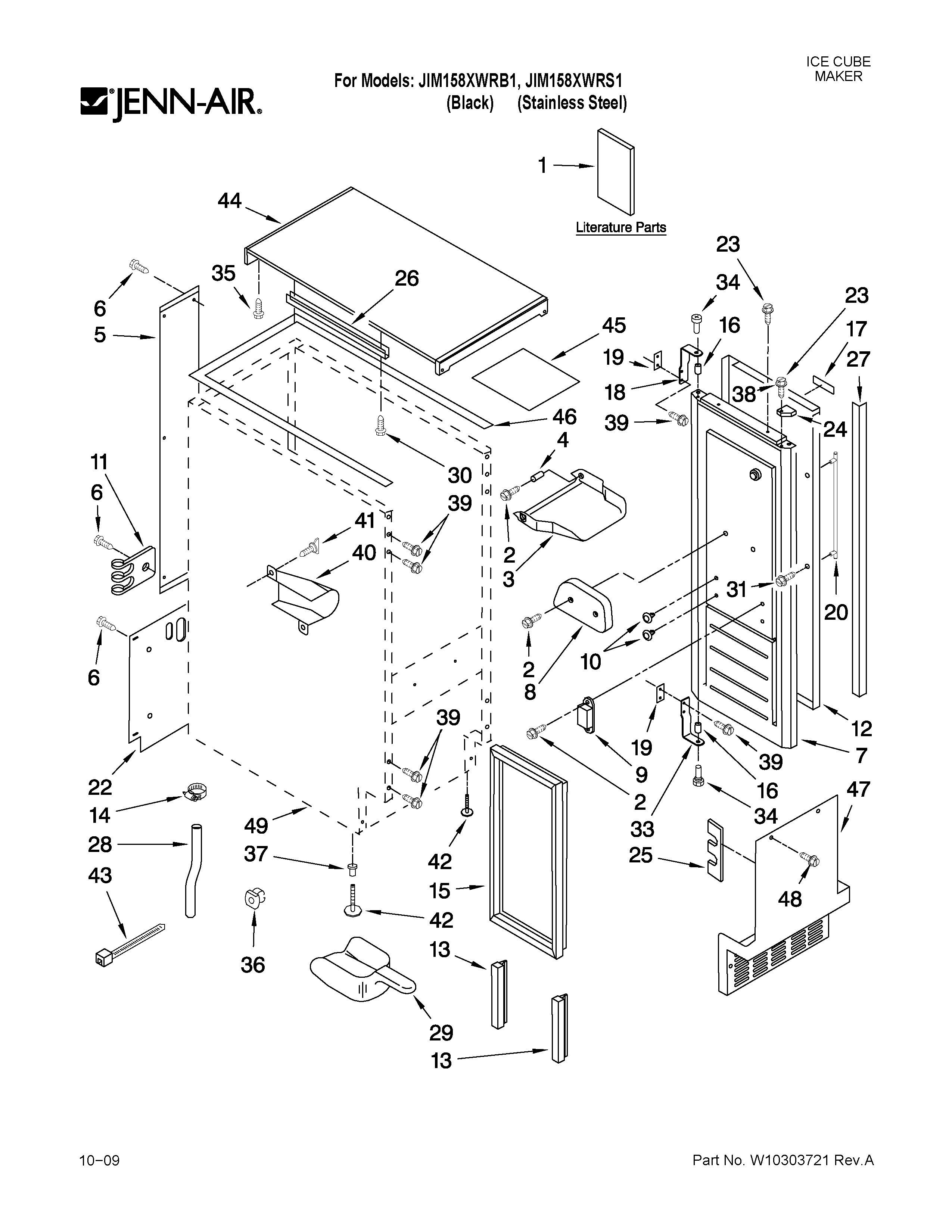 Jenn-Air JIM158XWRS1 cabinet liner and door parts diagram