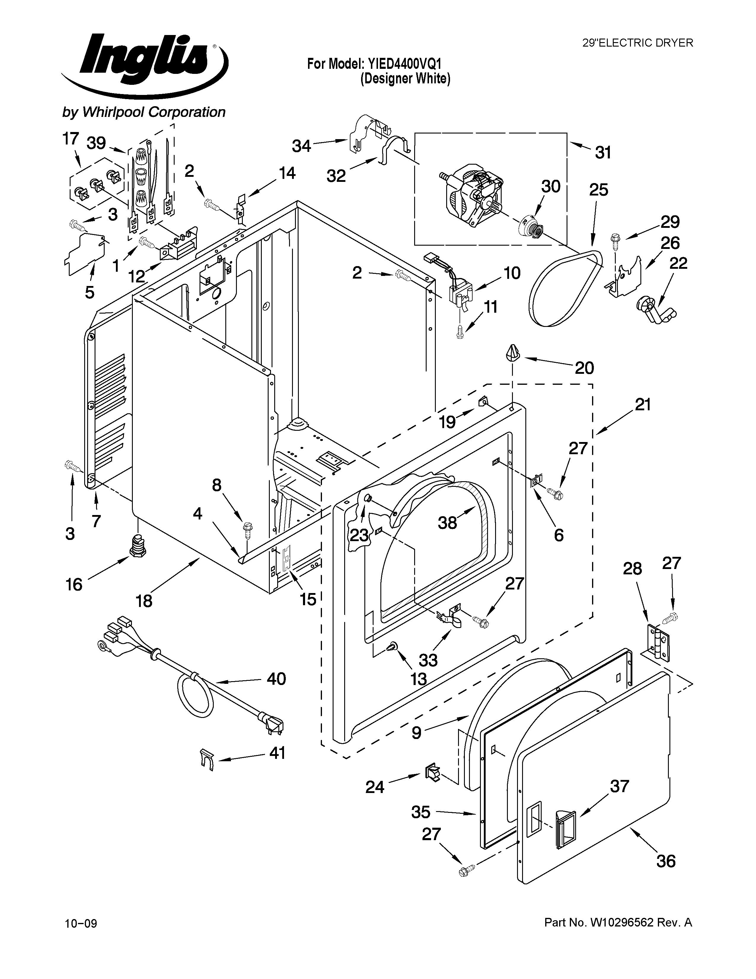 Inglis YIED4400VQ1 cabinet parts diagram