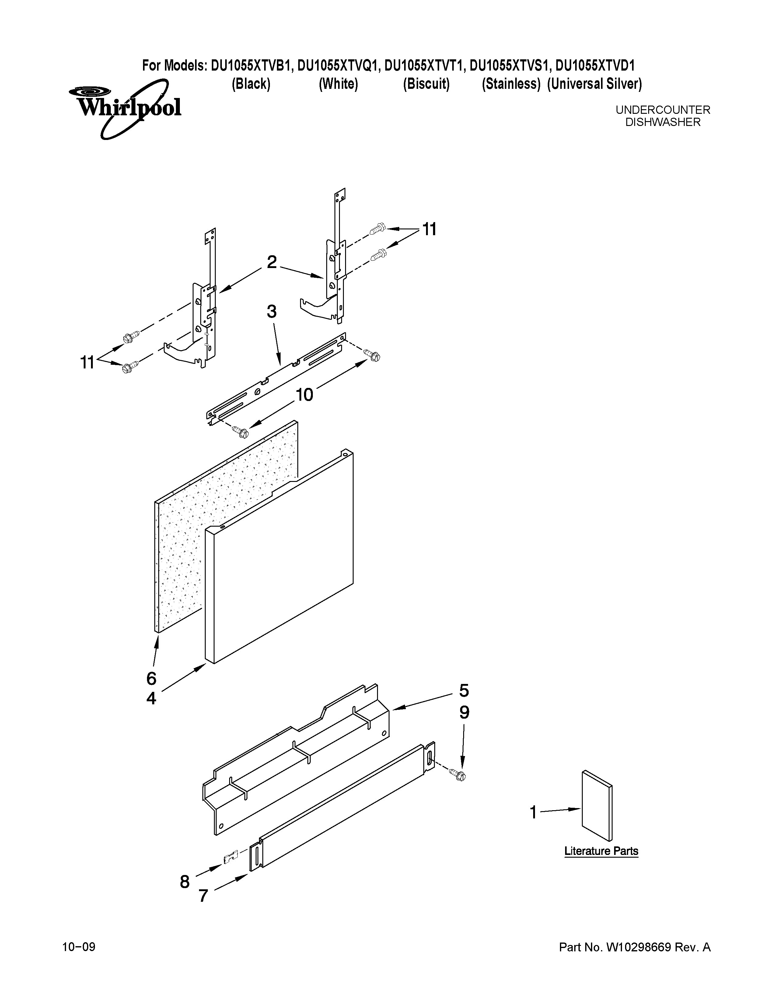 Whirlpool DU1055XTVD1 door and panel parts diagram
