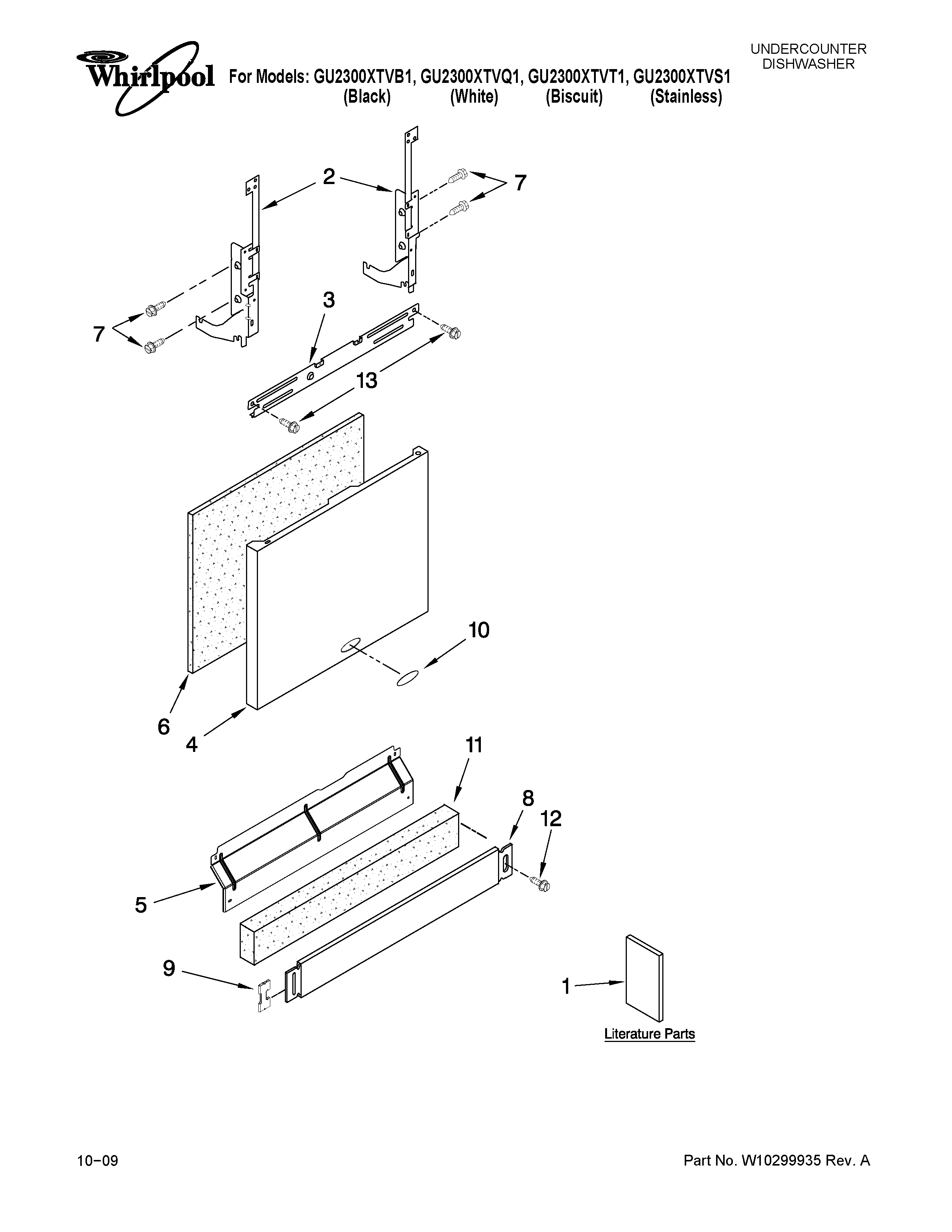 Whirlpool GU2300XTVQ1 door and panel parts diagram