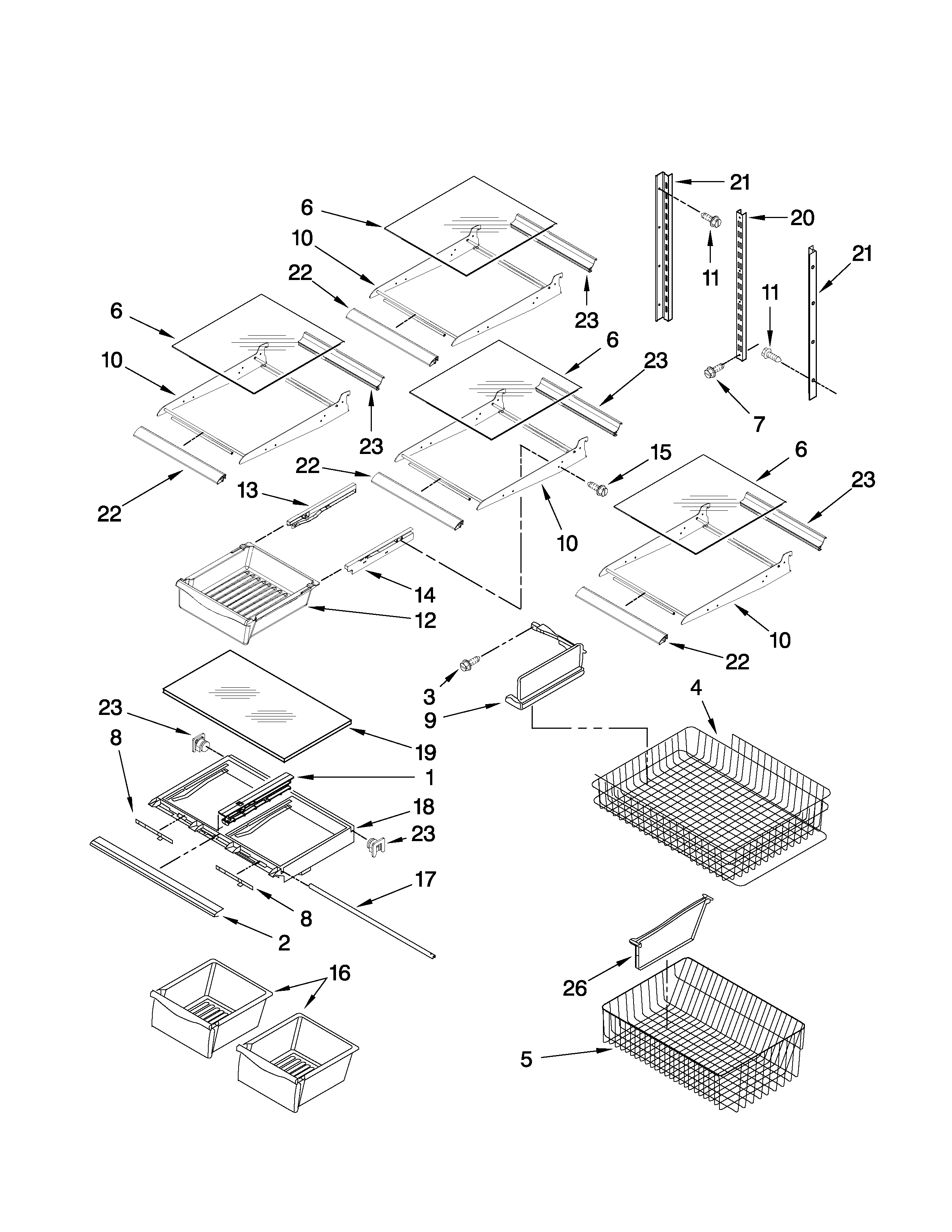 Crosley CB19G7W00W5 shelf parts diagram