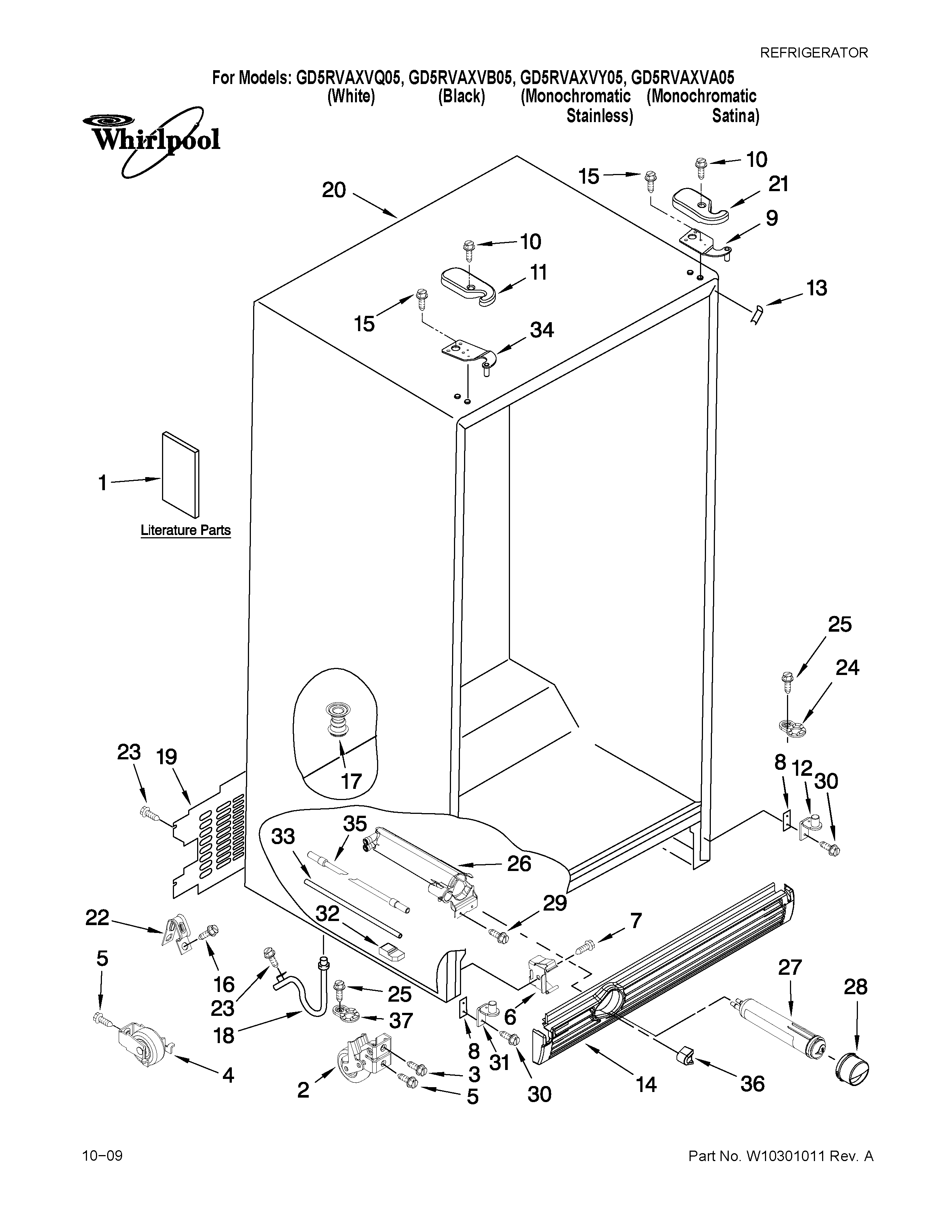 Whirlpool GD5RVAXVA05 cabinet parts diagram