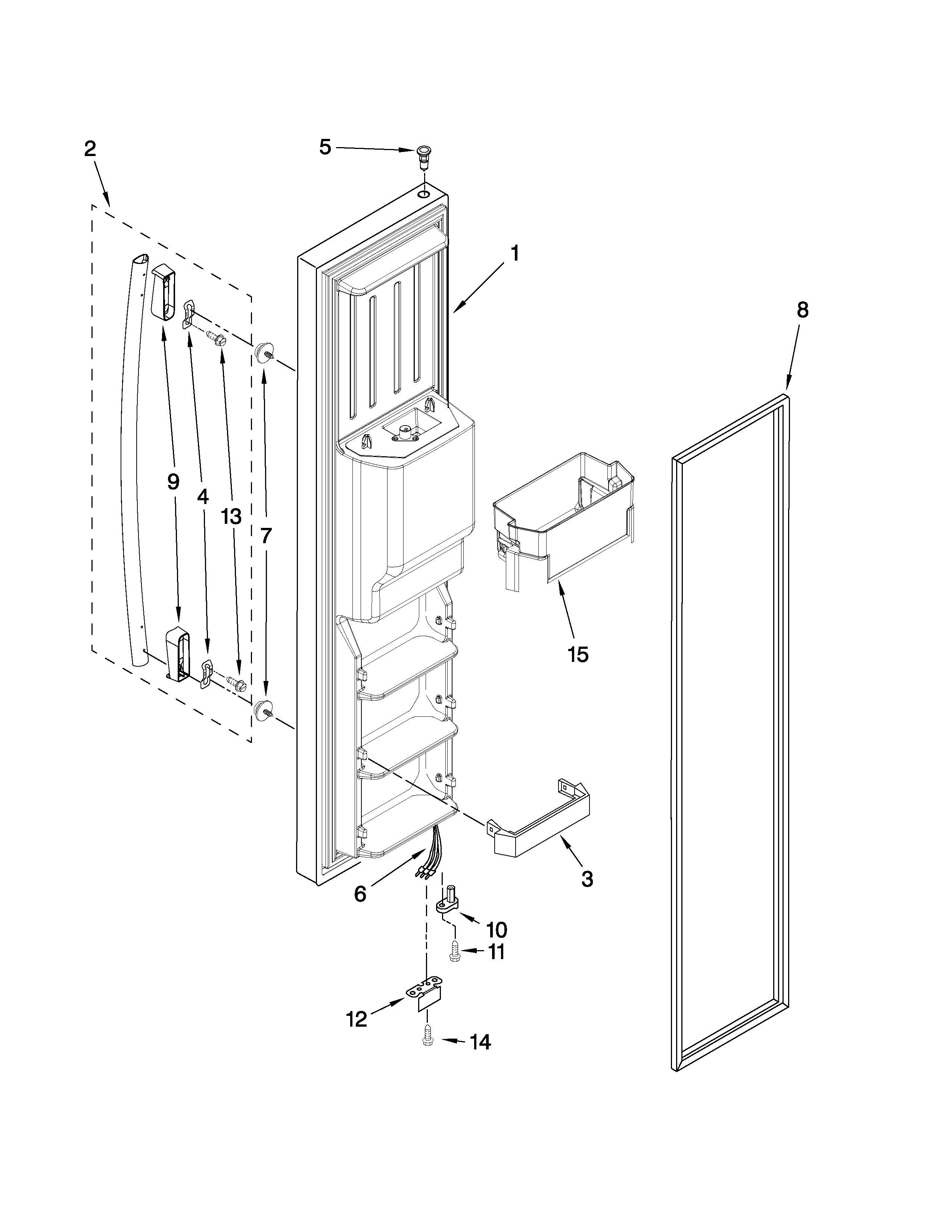Whirlpool GD5RVAXVA05 freezer door parts diagram