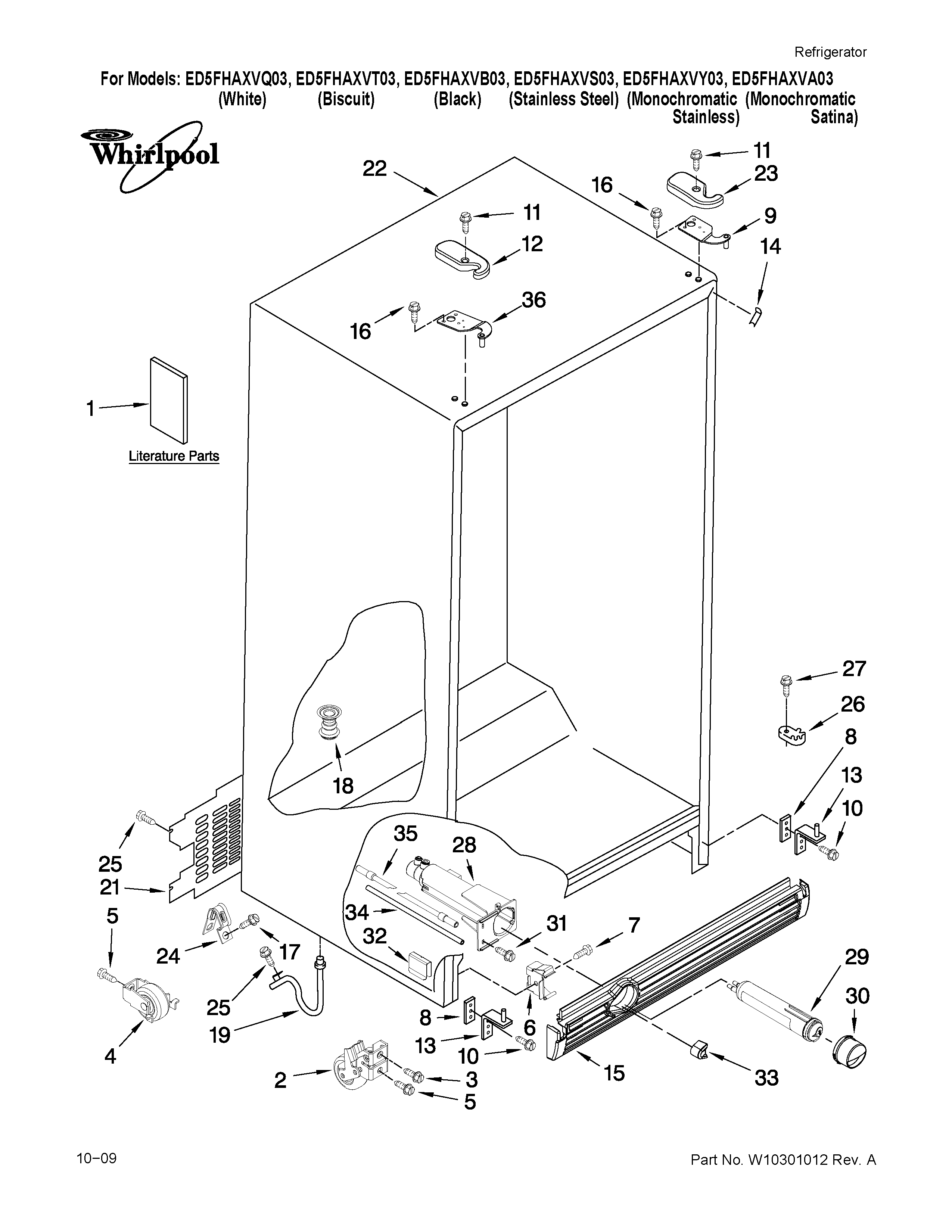 Whirlpool ED5FHAXVQ03 cabinet parts diagram
