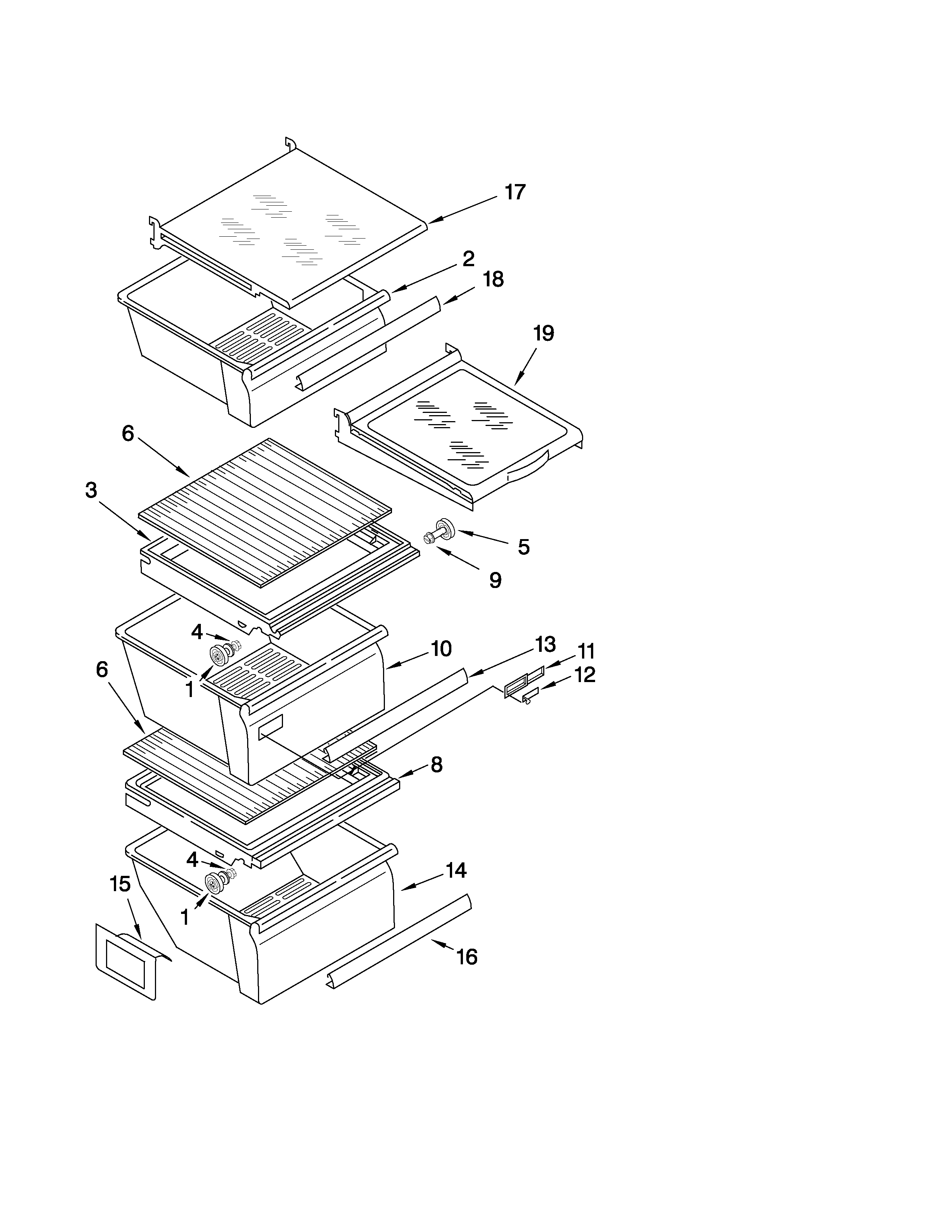 Whirlpool ED5FHAXVQ03 refrigerator shelf parts diagram
