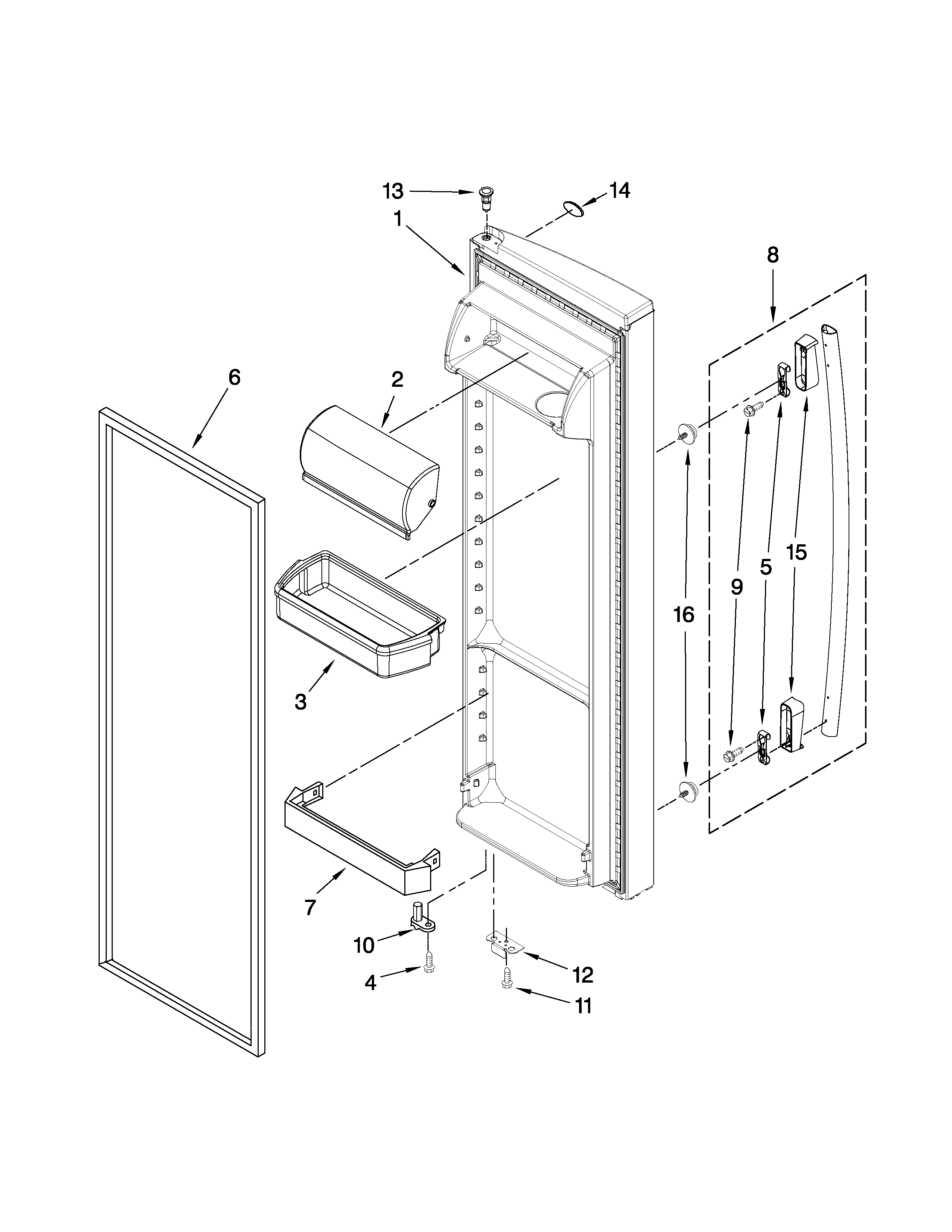 Whirlpool ED5FHAXVQ03 refrigerator door parts diagram