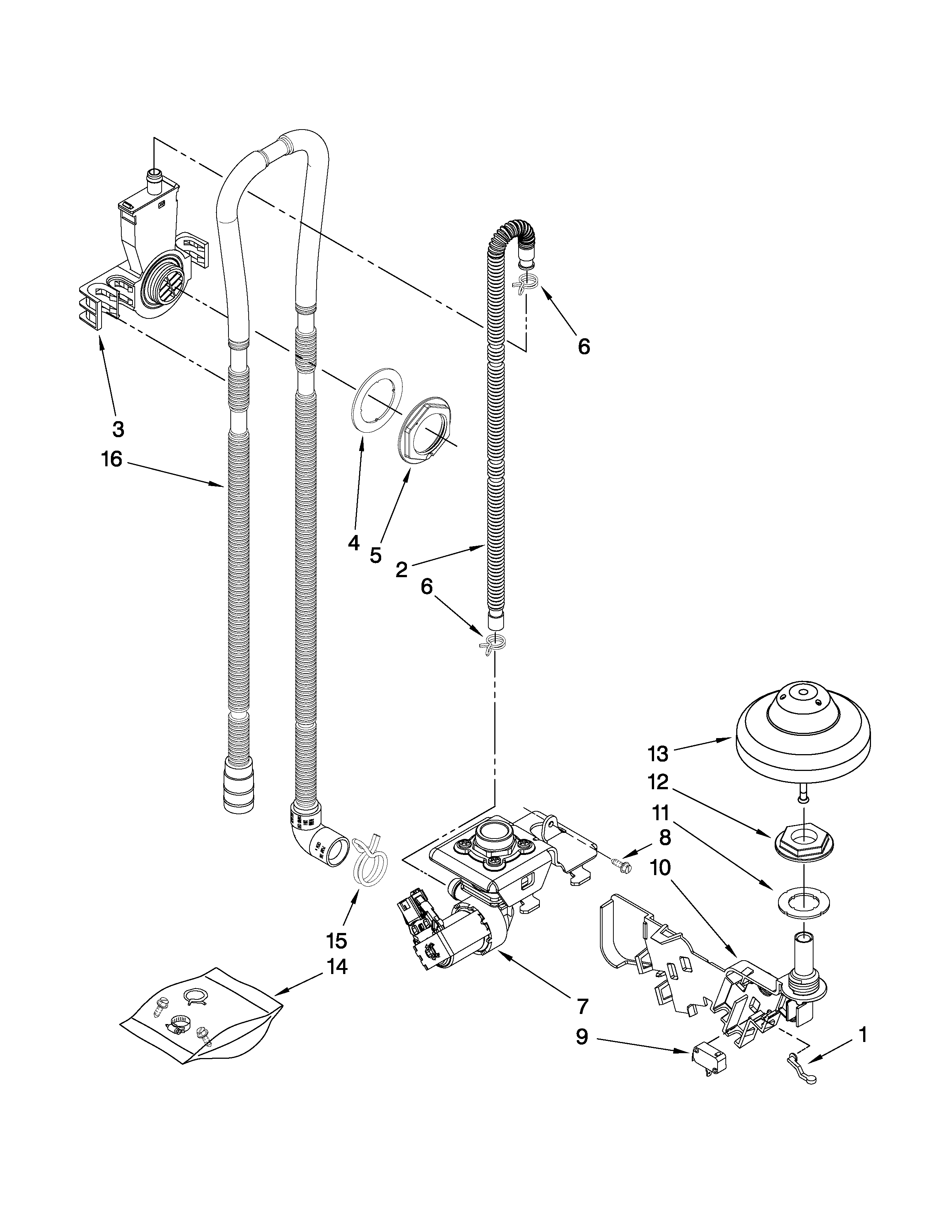 KitchenAid KUDS50FVPA2 fill, drain and overfill parts diagram