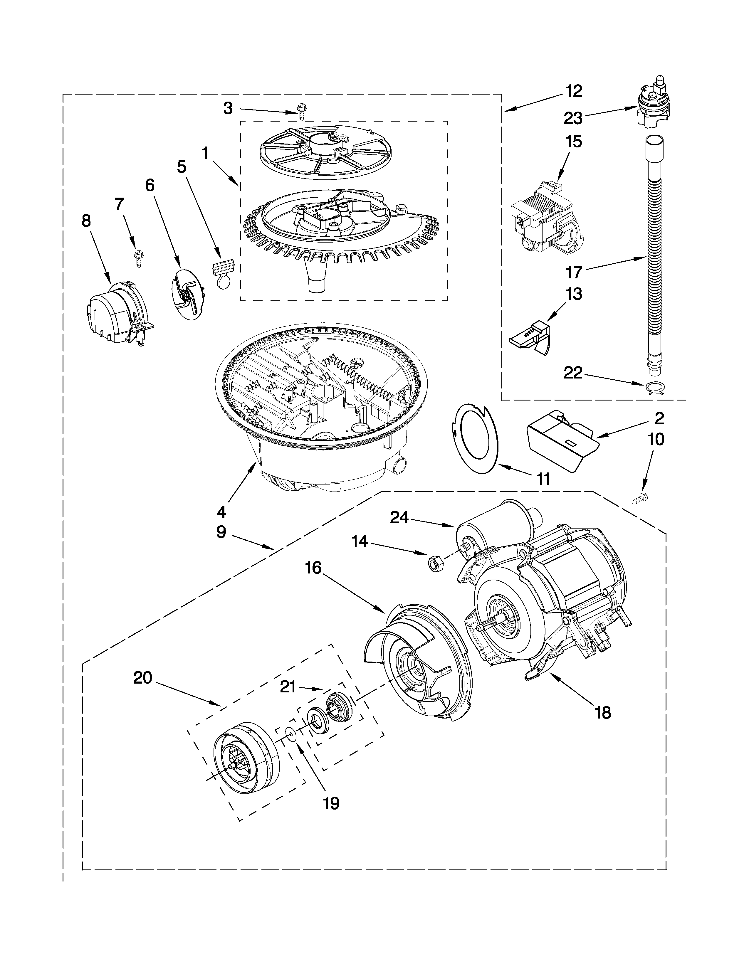 KitchenAid KUDS50FVPA2 pump and motor parts diagram