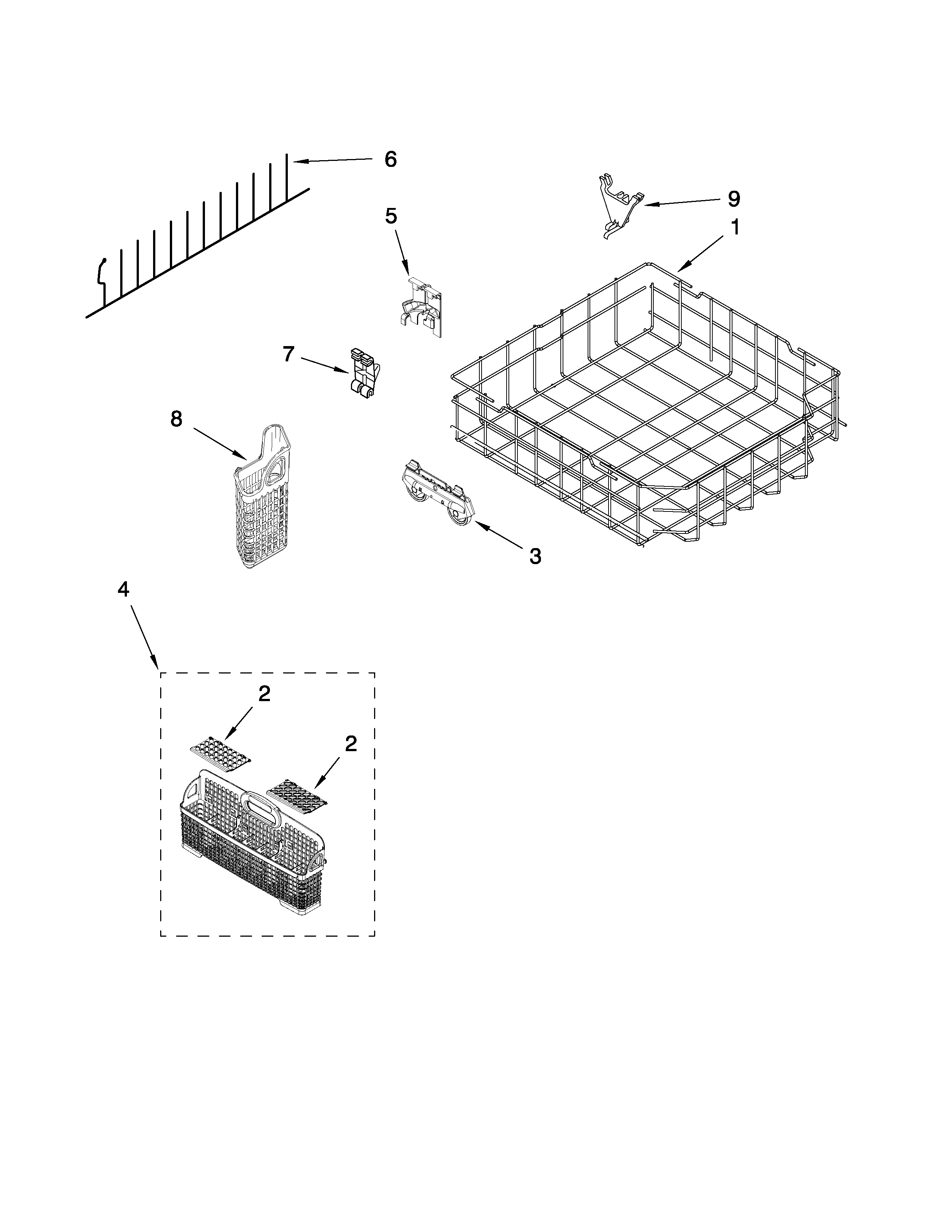 KitchenAid KUDS50FVPA2 lower rack parts diagram