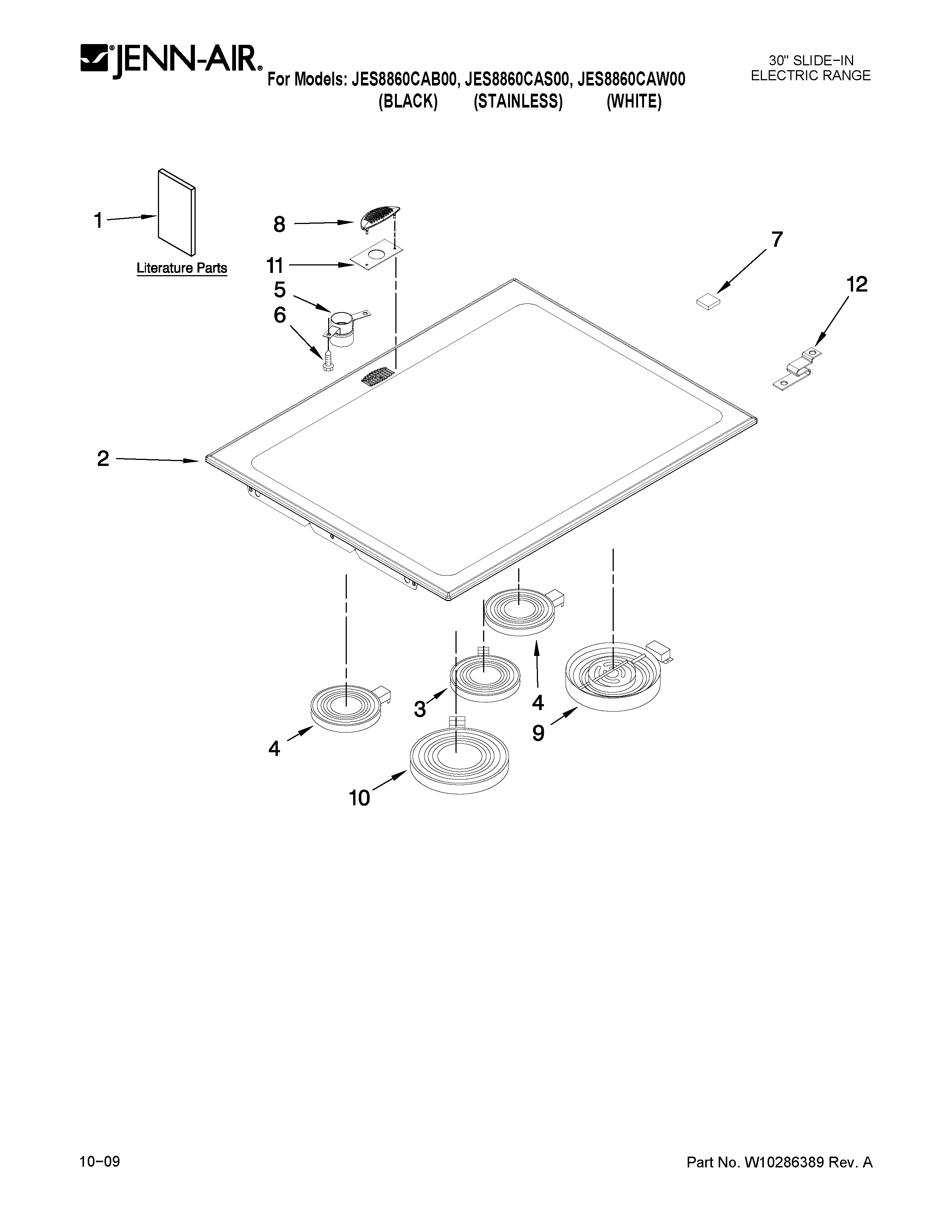 Jenn-Air JES8860CAW00 cooktop parts diagram