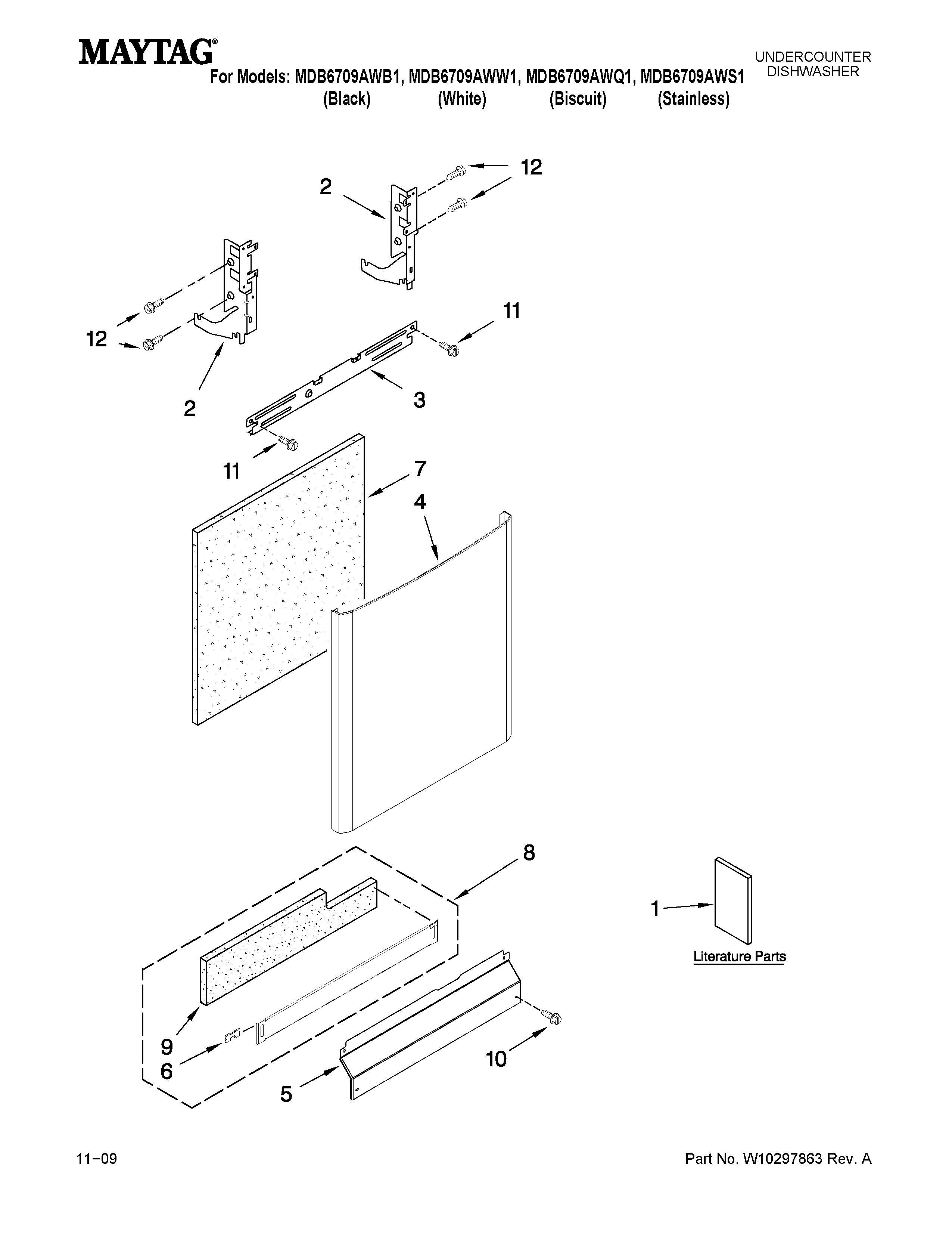 Maytag MDB6709AWW1 door and panel parts diagram