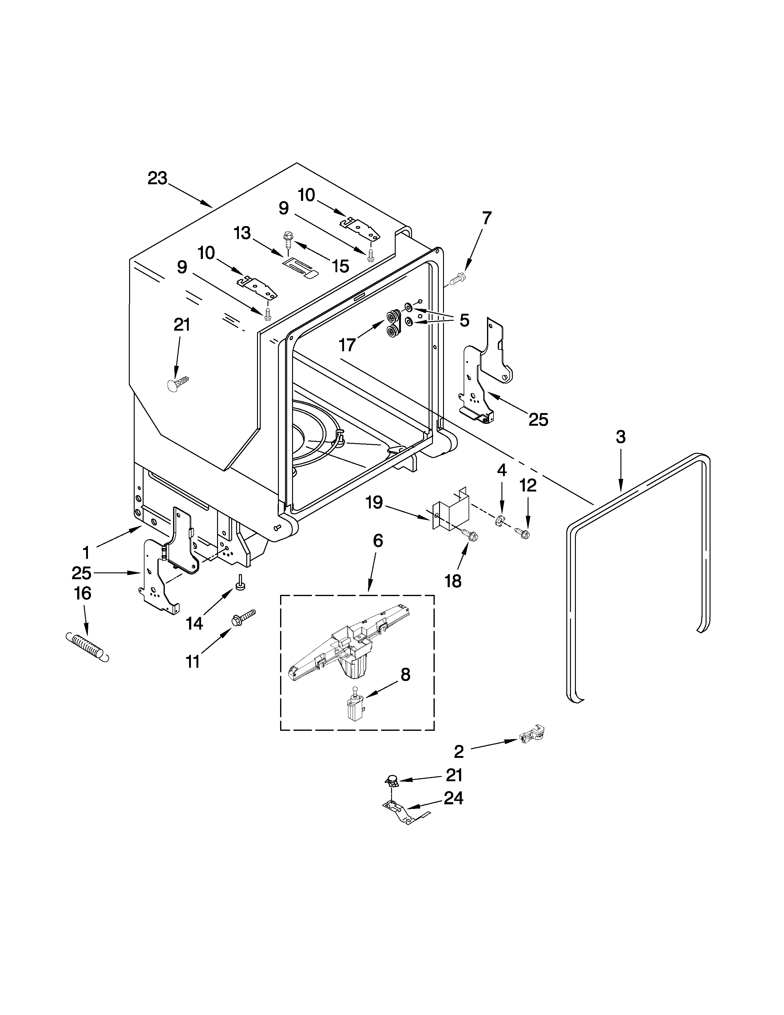 Maytag MDB6709AWW1 tub and frame parts diagram