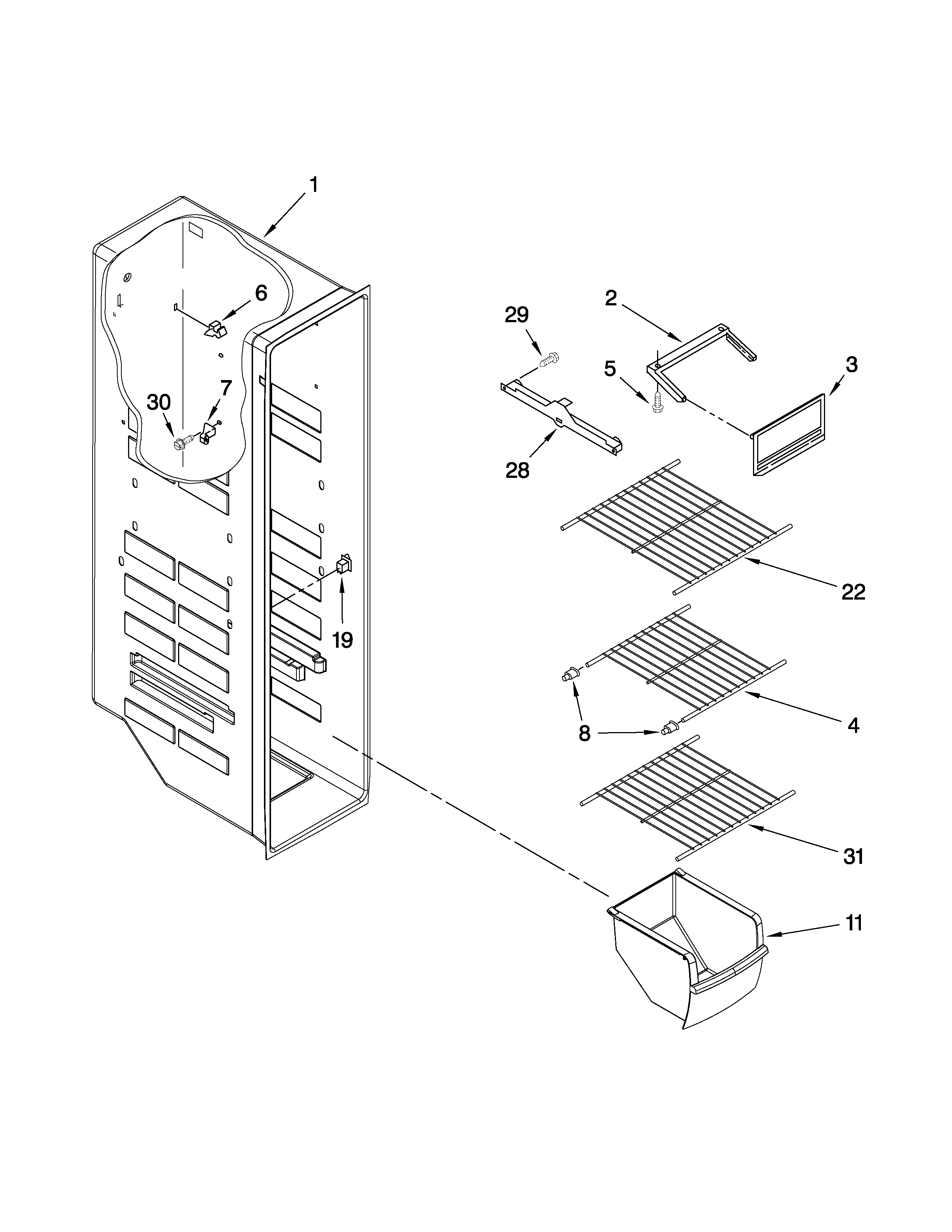 Whirlpool ED2HBEXTB00 freezer liner parts diagram