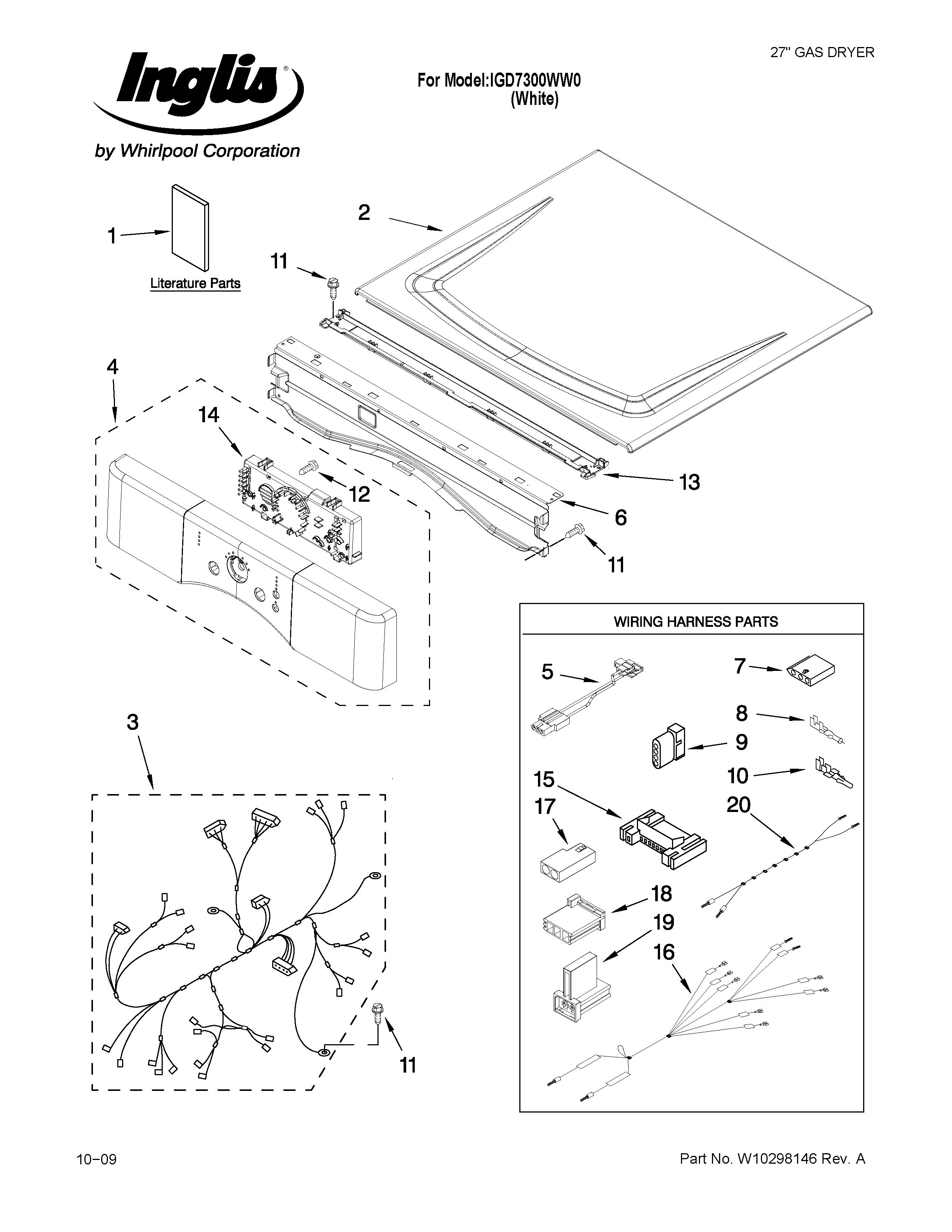 Inglis IGD7300WW0 top and console parts diagram