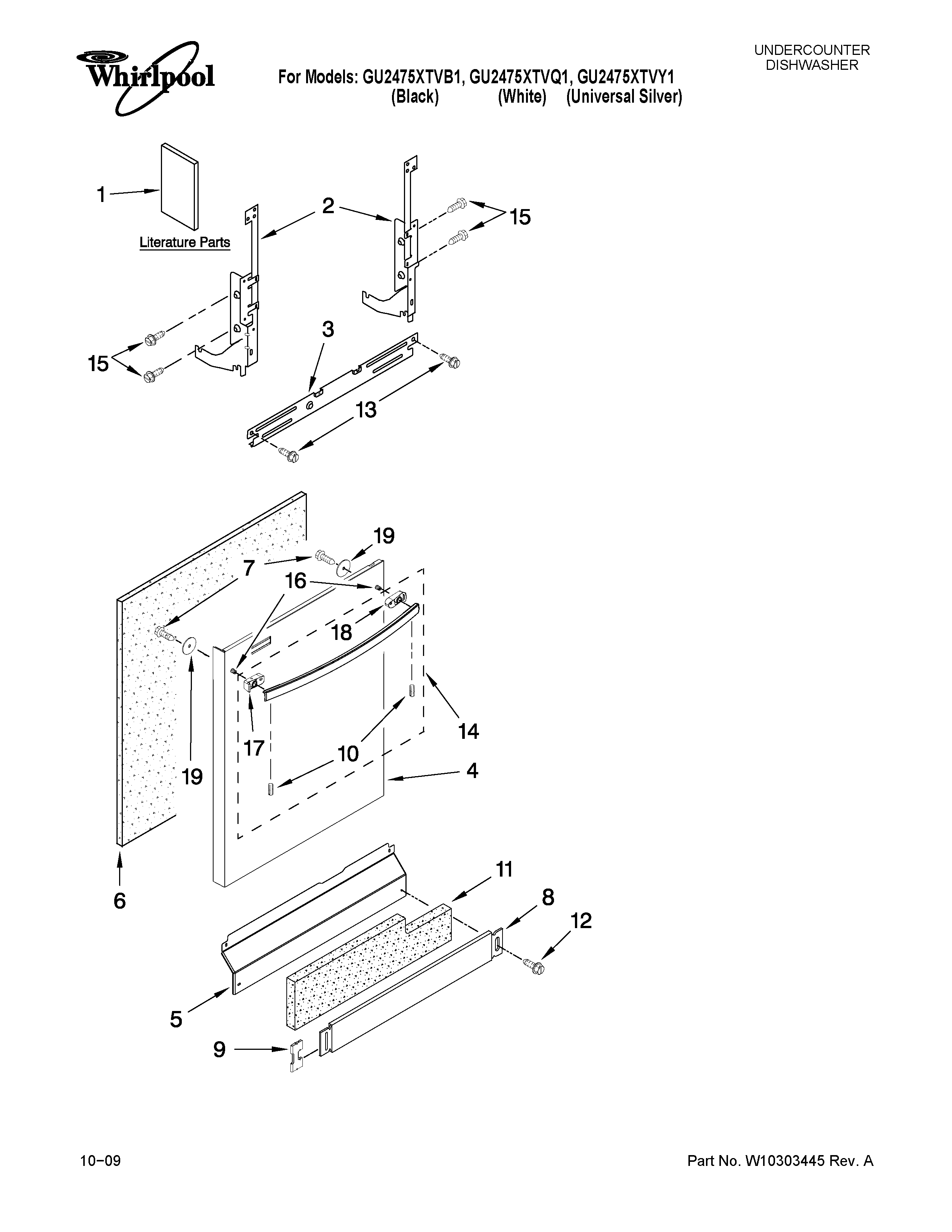 Whirlpool GU2475XTVY1 door and panel parts diagram
