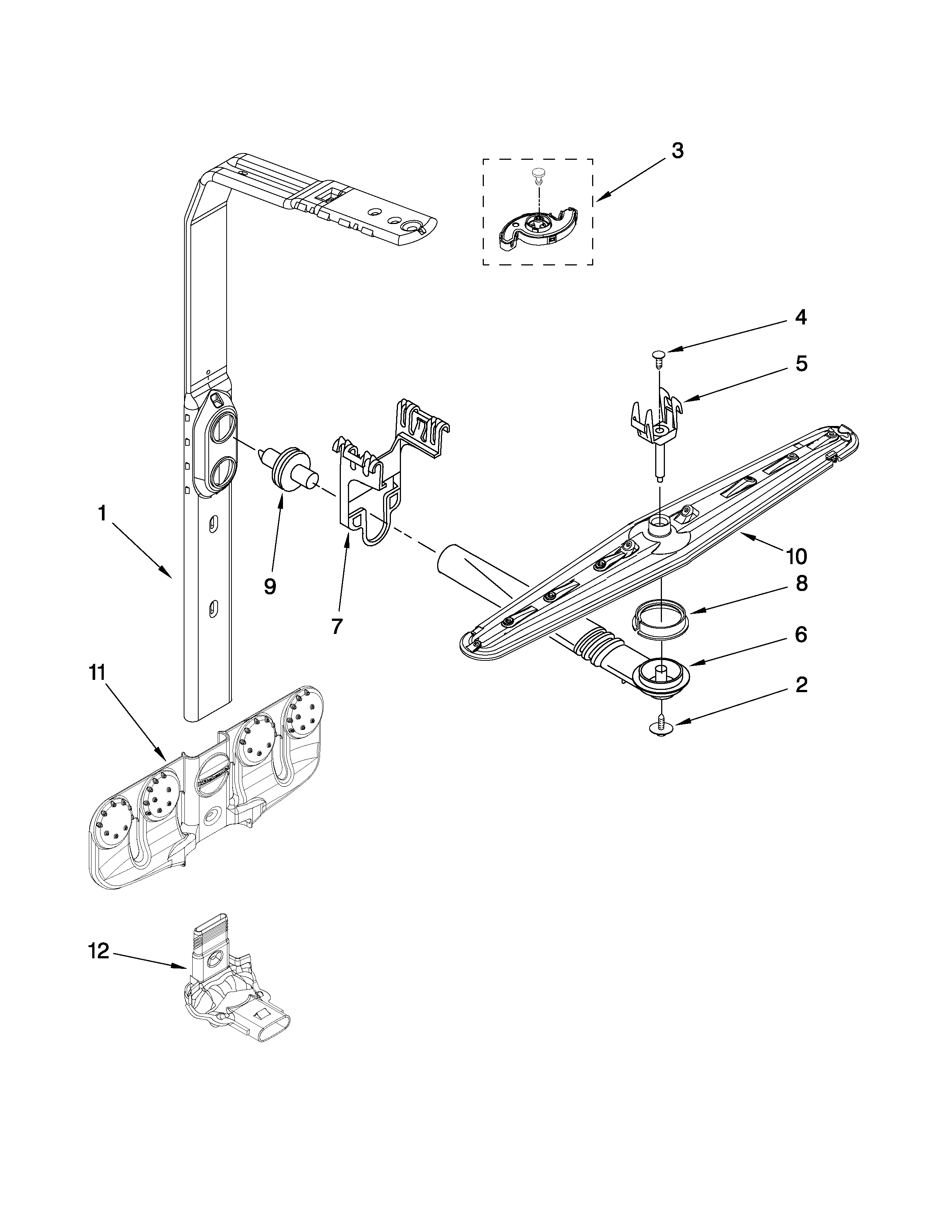 Whirlpool GU2475XTVY1 upper wash and rinse parts diagram