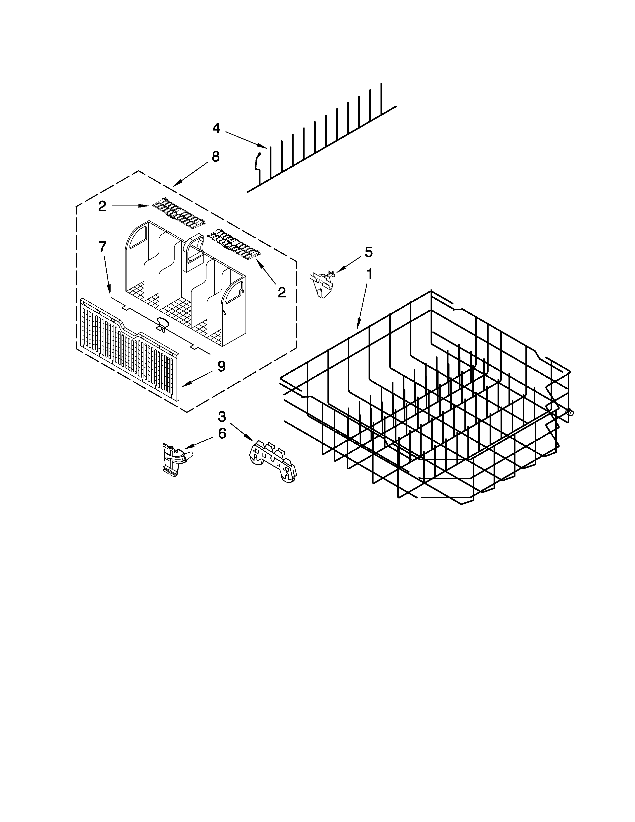 Whirlpool GU2475XTVY1 lower rack parts diagram