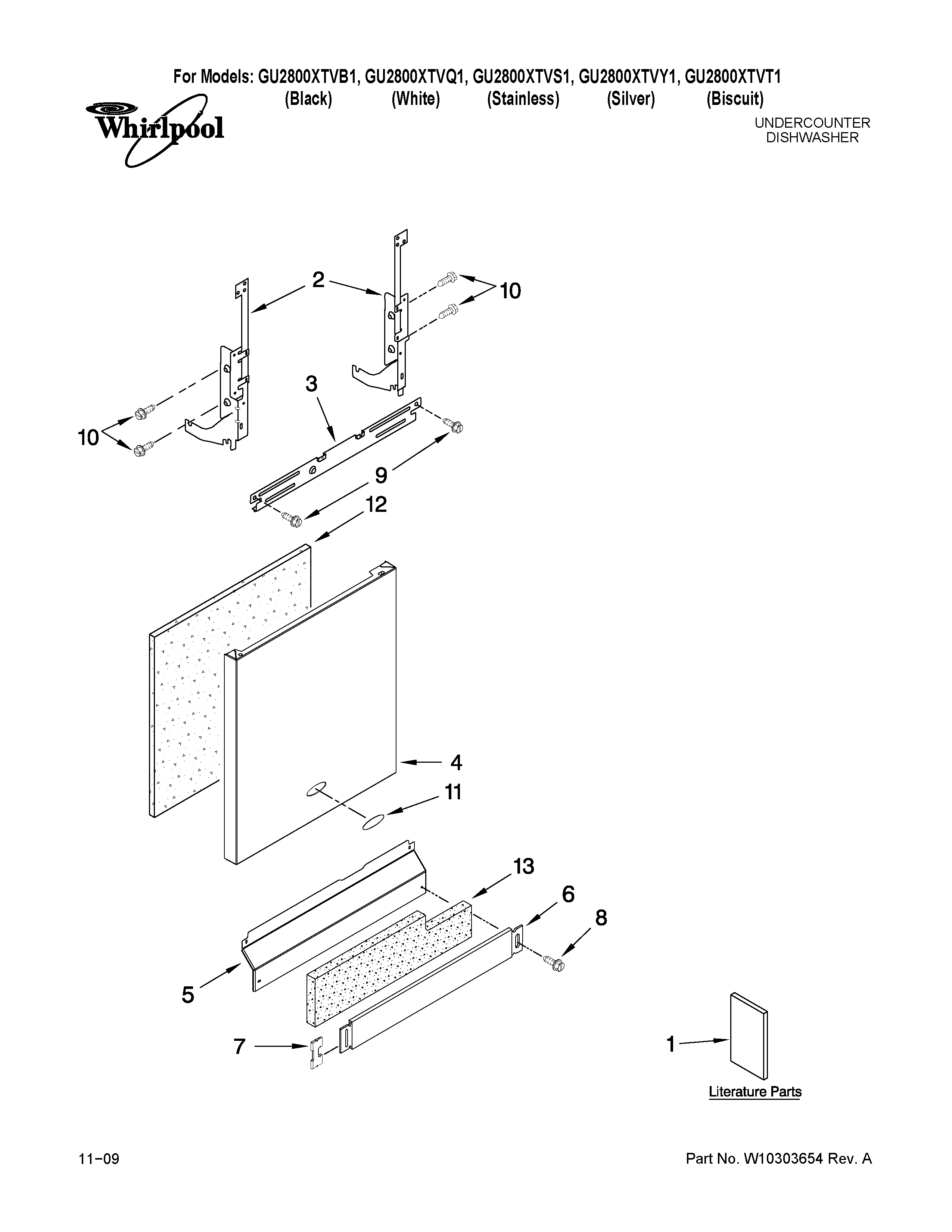 Whirlpool GU2800XTVY1 door and panel parts diagram