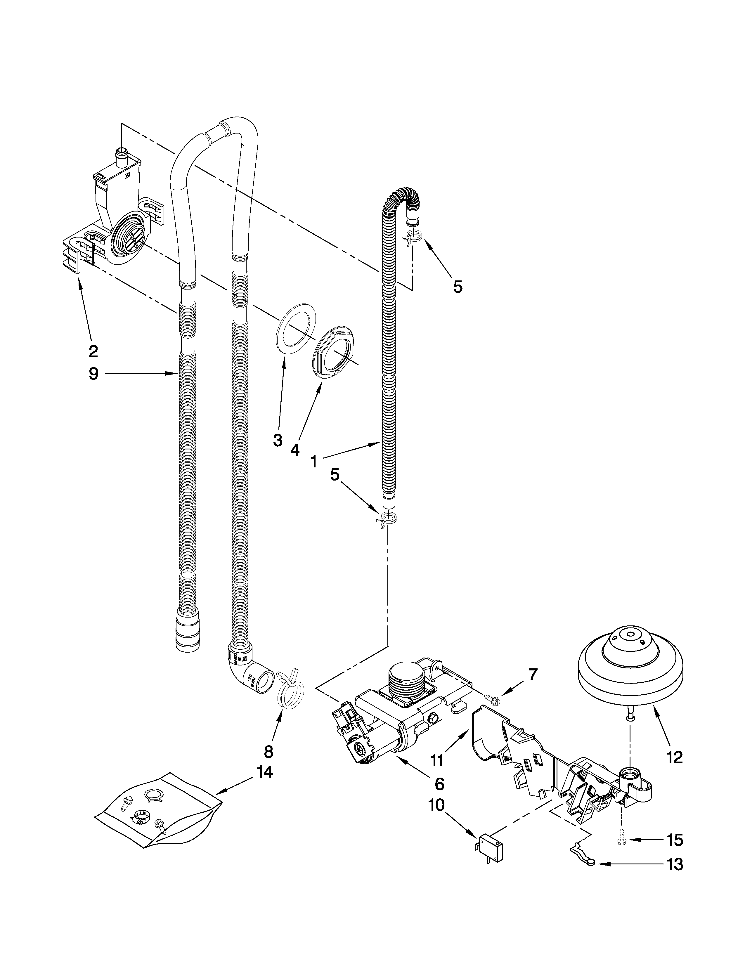 Whirlpool GU2800XTVY1 fill, drain and overfill parts diagram