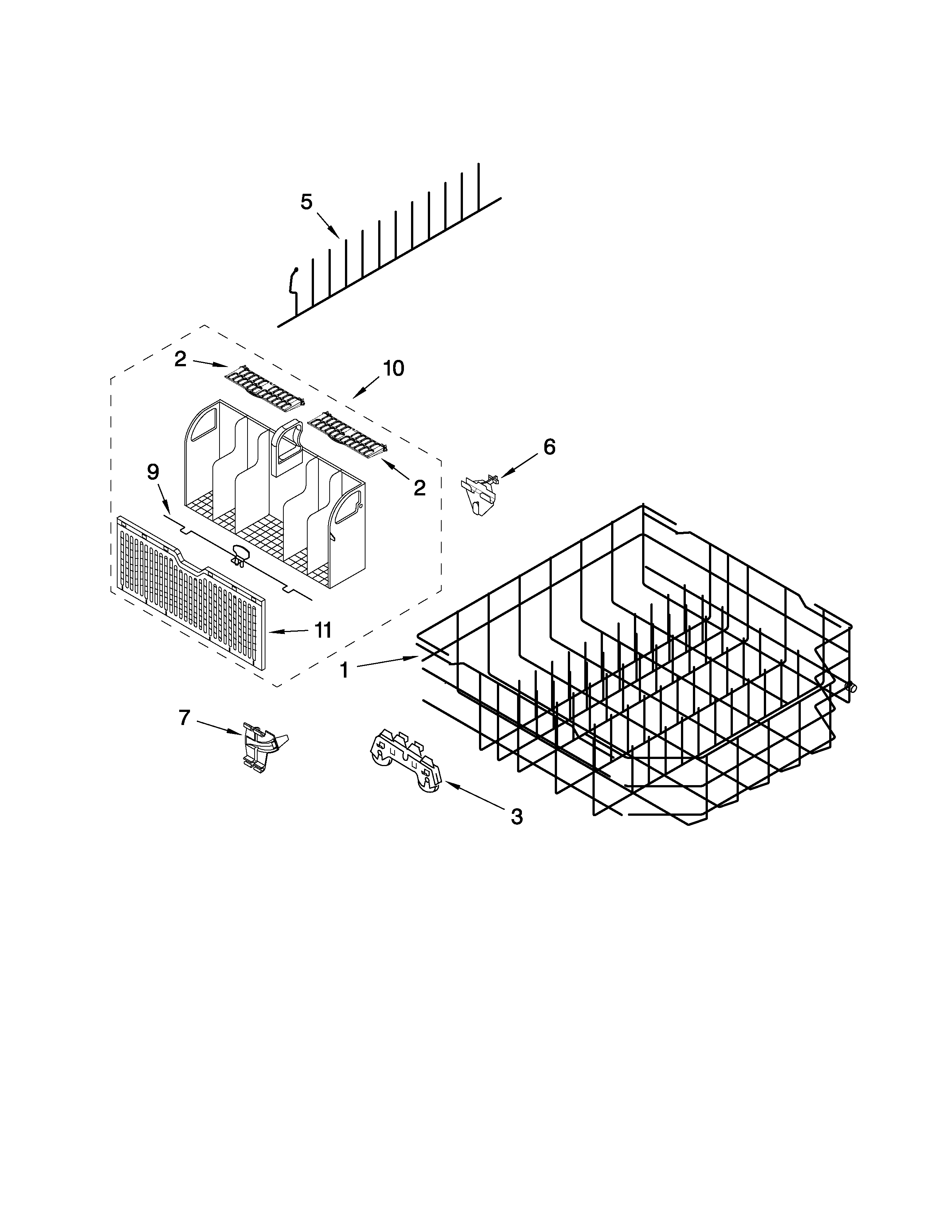 Whirlpool GU2800XTVY1 lower rack parts diagram