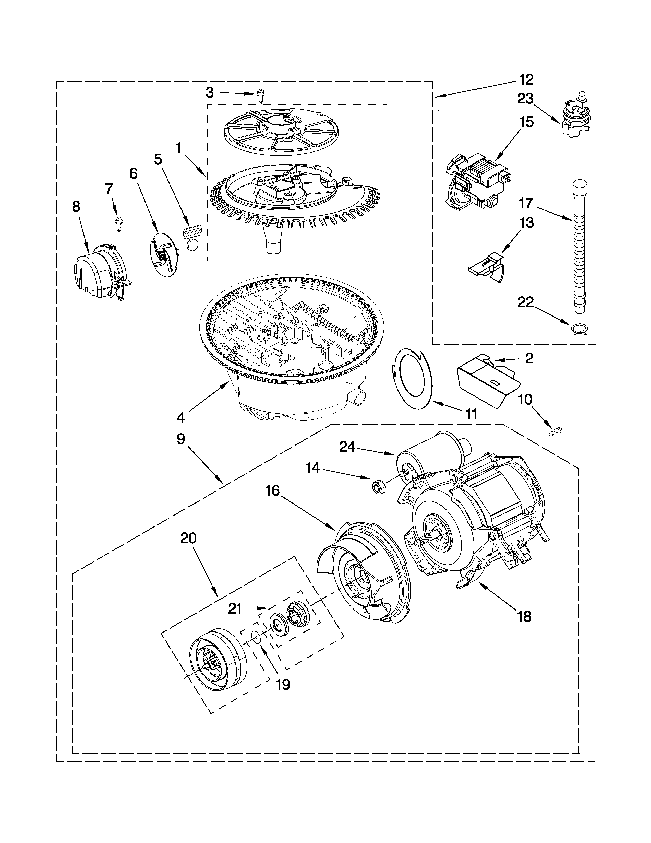 KitchenAid KUDC03FVSS3 pump and motor parts diagram