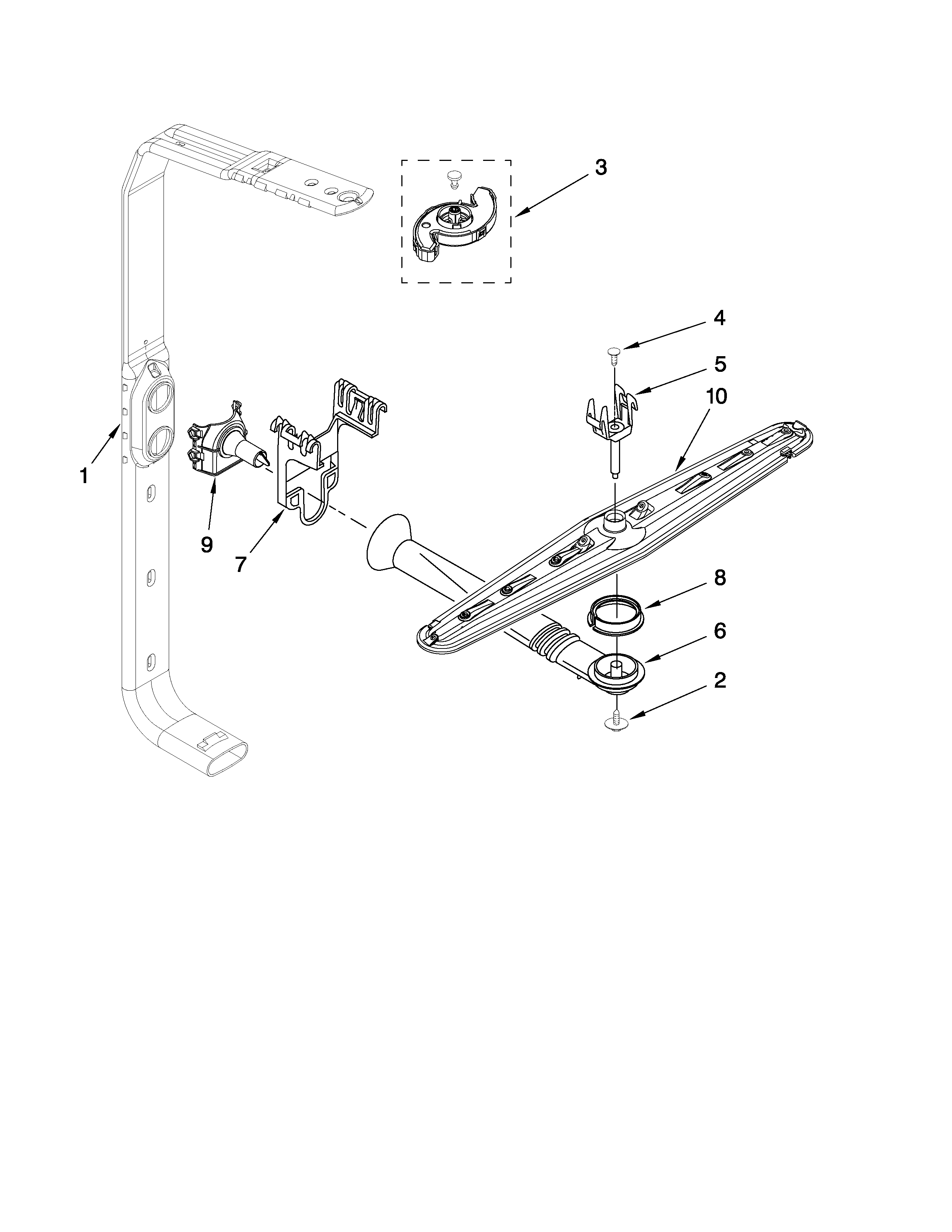 KitchenAid KUDC03FVSS3 upper wash and rinse parts diagram