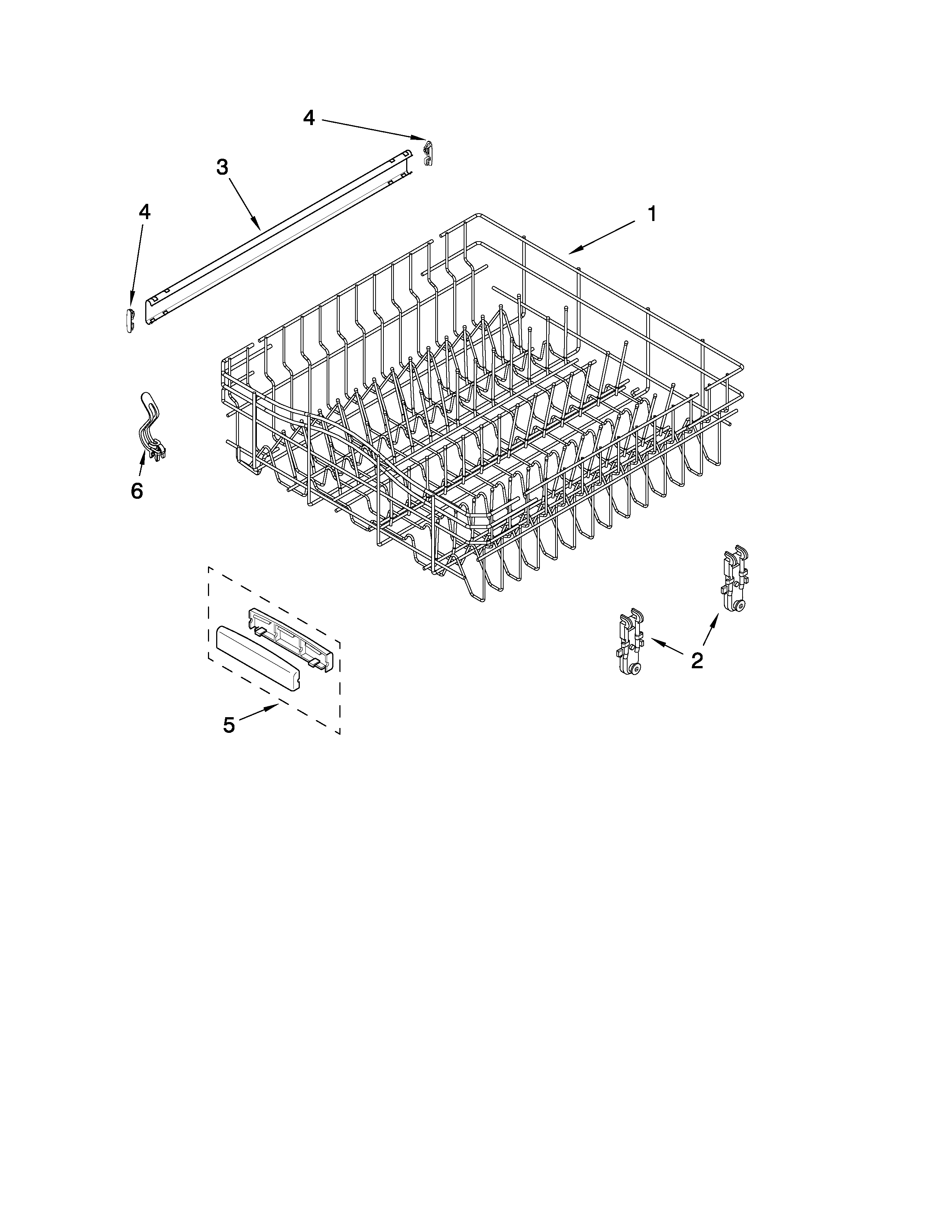KitchenAid KUDC03FVSS3 upper rack and track parts diagram