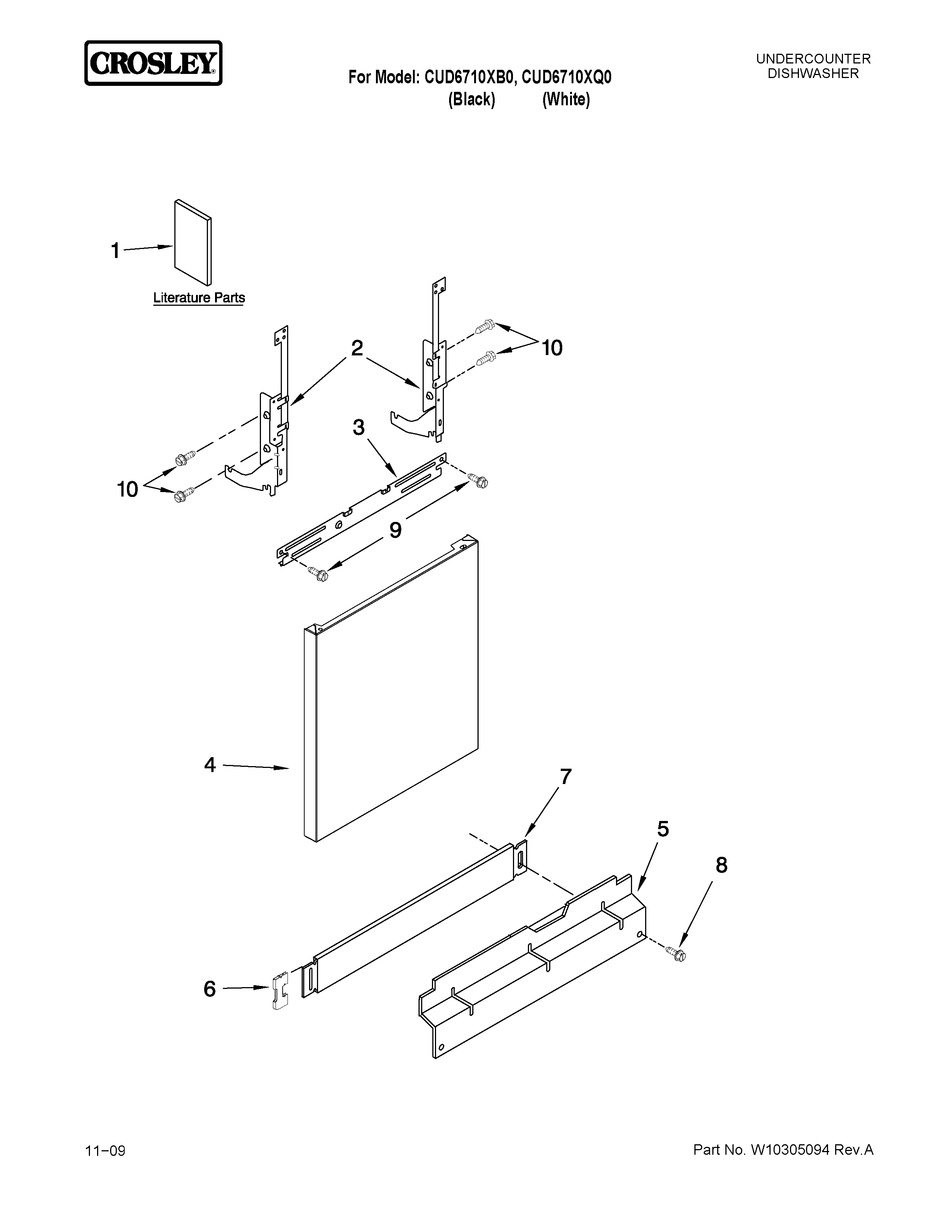 Crosley CUD6710XB0 door and panel parts diagram