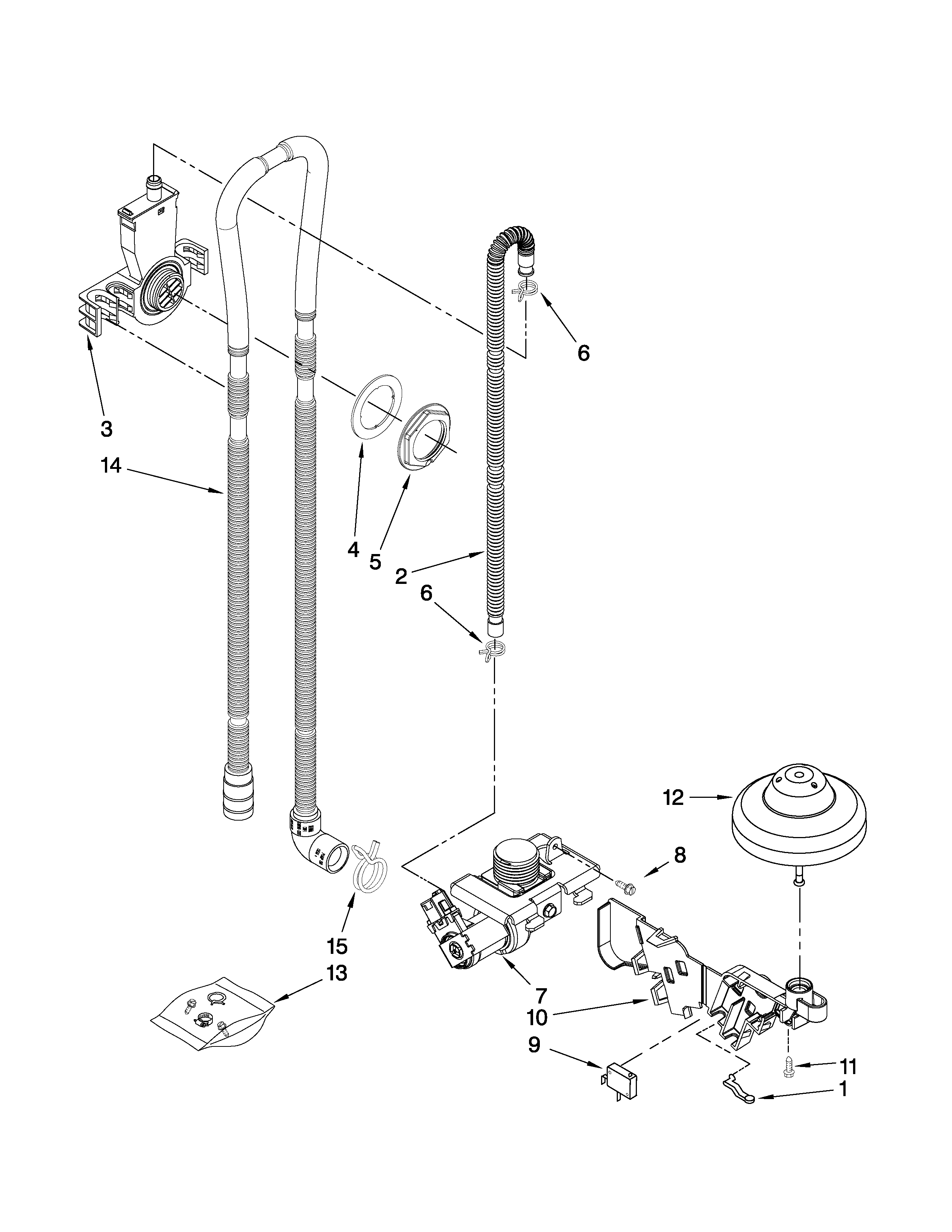 Crosley CUD6710XB0 fill, drain and overfill parts diagram