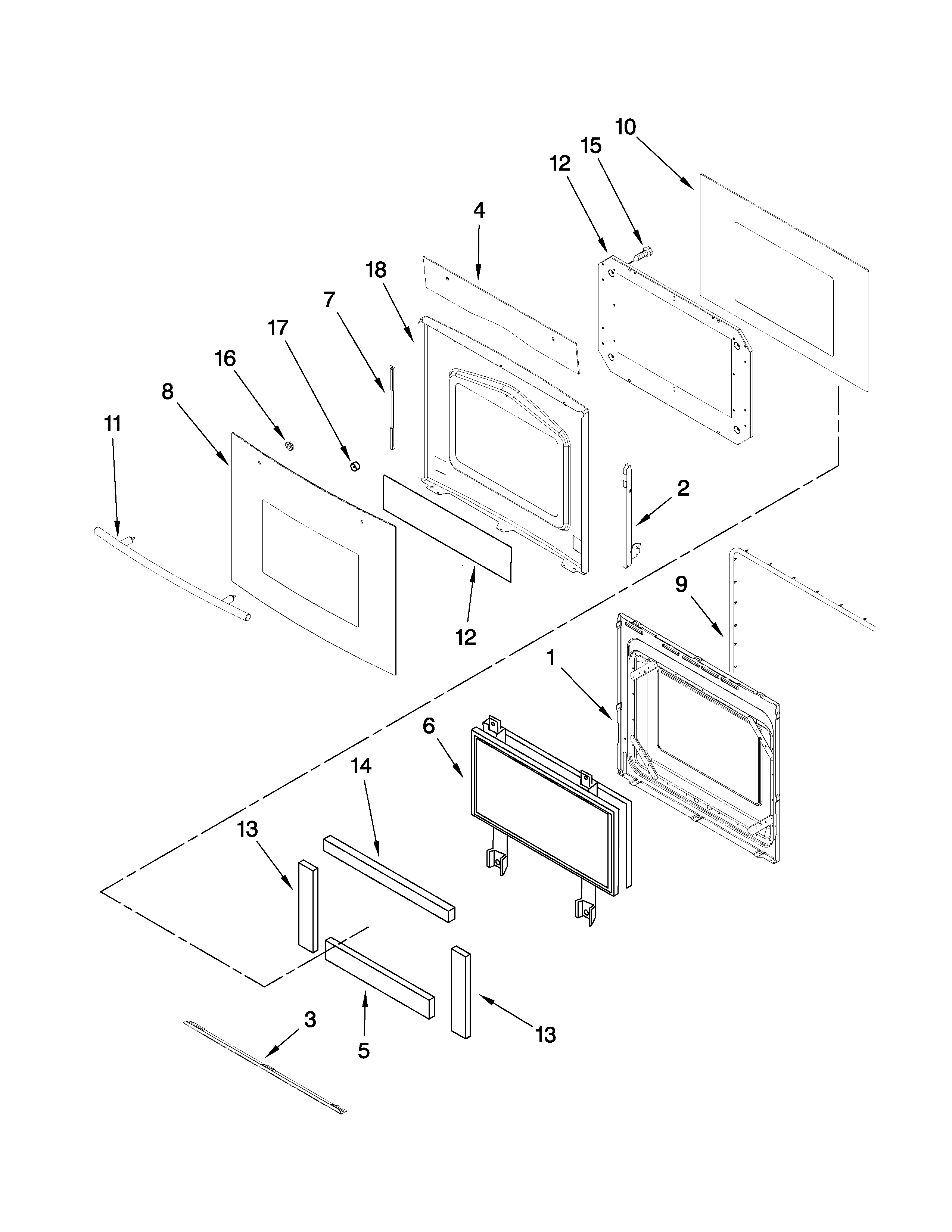 Jenn-Air JJW8527DDQ27 oven door parts diagram