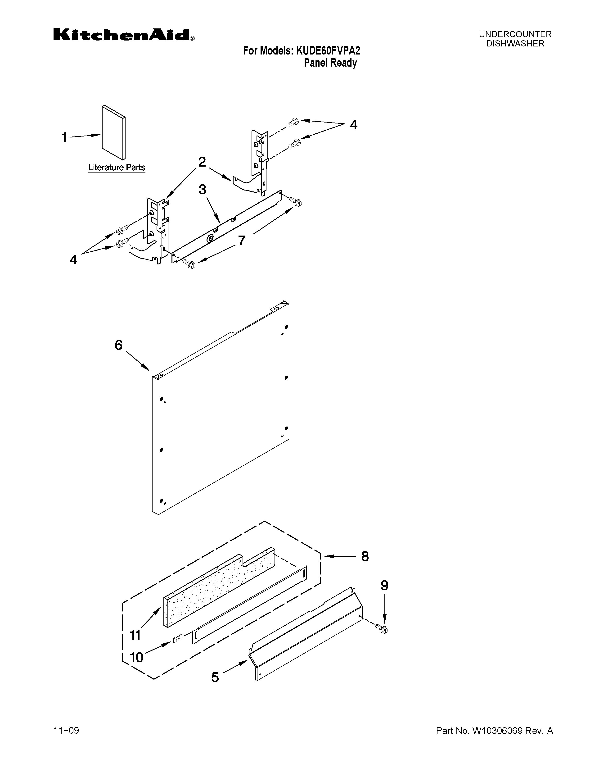 KitchenAid KUDE60FVPA2 door and panel parts diagram