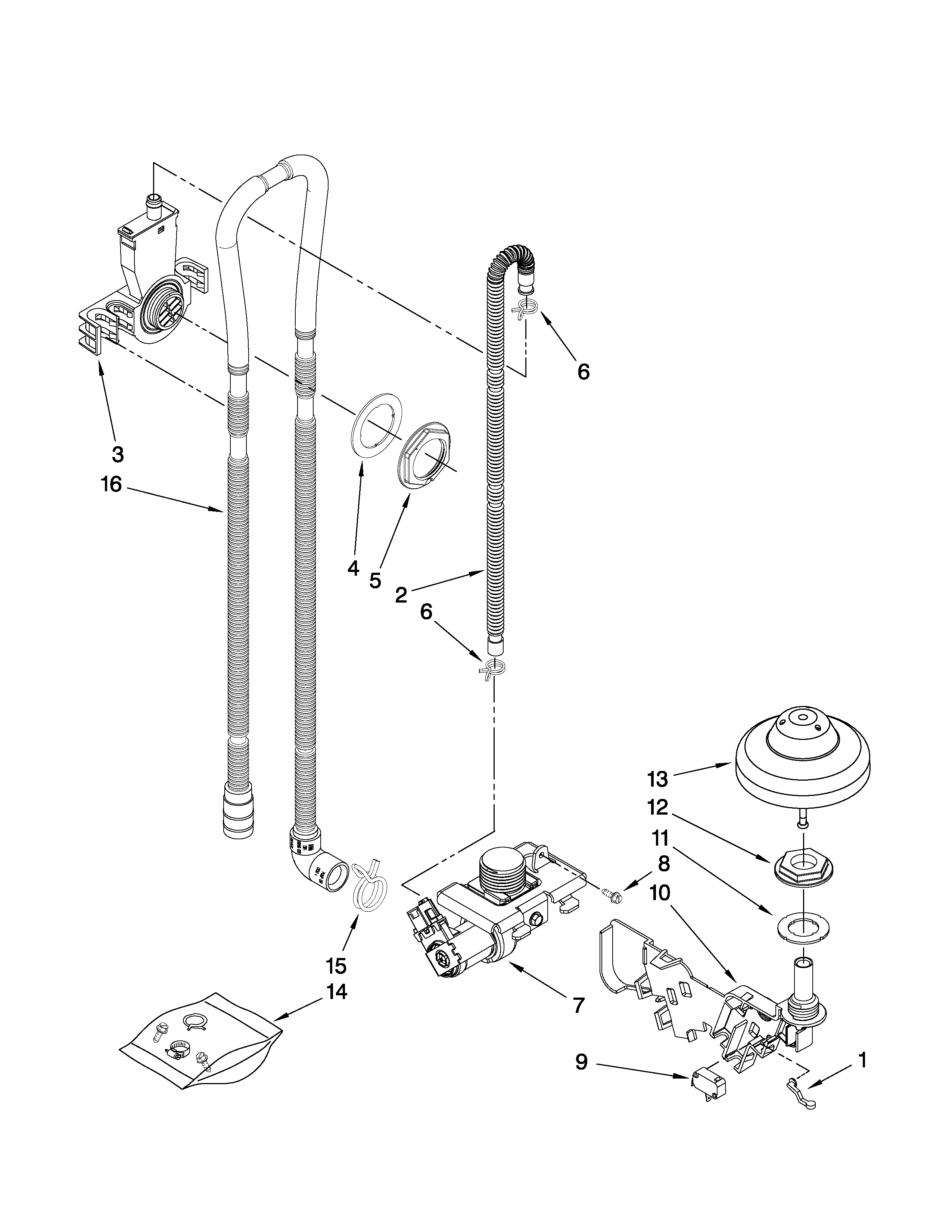 KitchenAid KUDE60FVPA2 fill, drain and overfill parts diagram