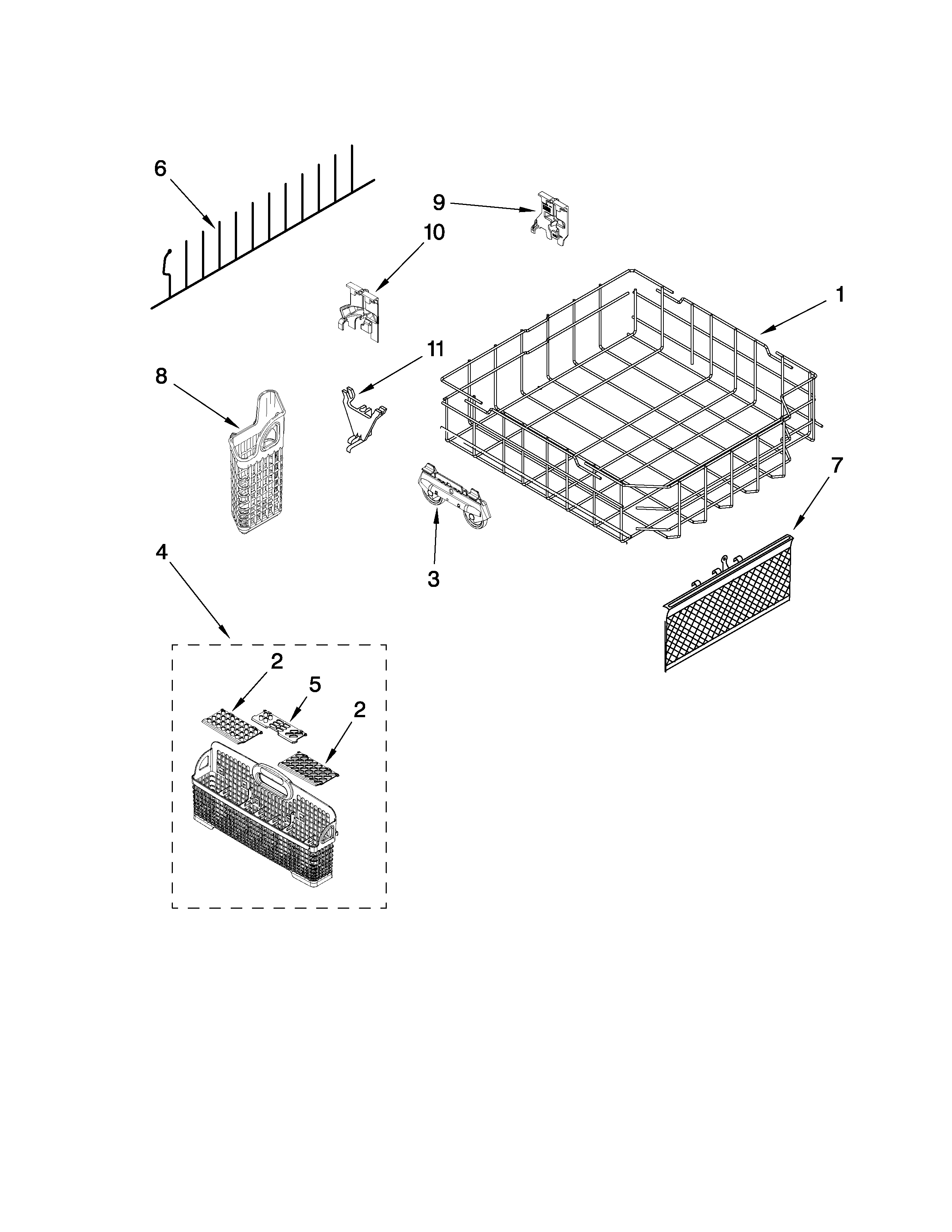 KitchenAid KUDE60FVPA2 lower rack parts diagram
