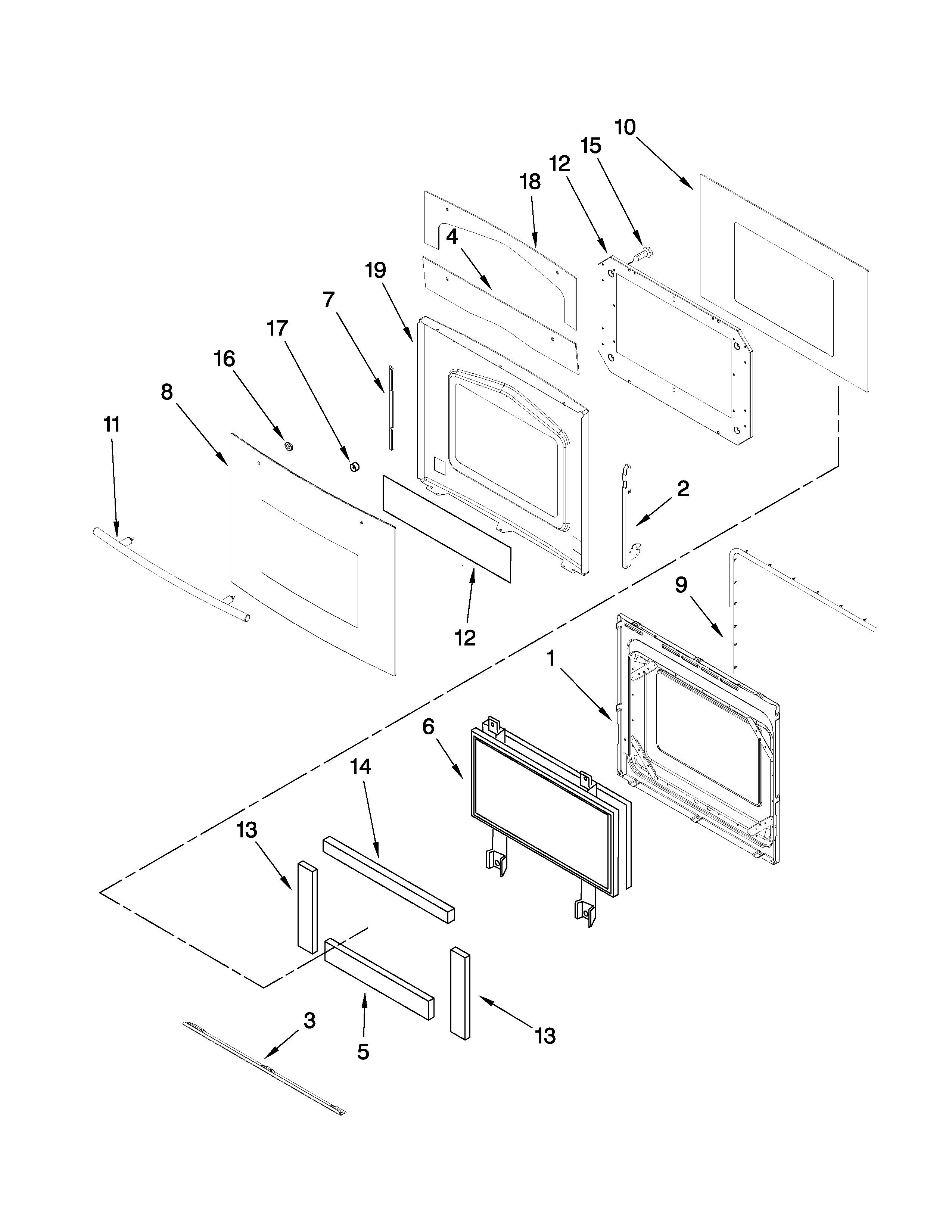 Jenn-Air JJW9527DDS29 oven door parts diagram