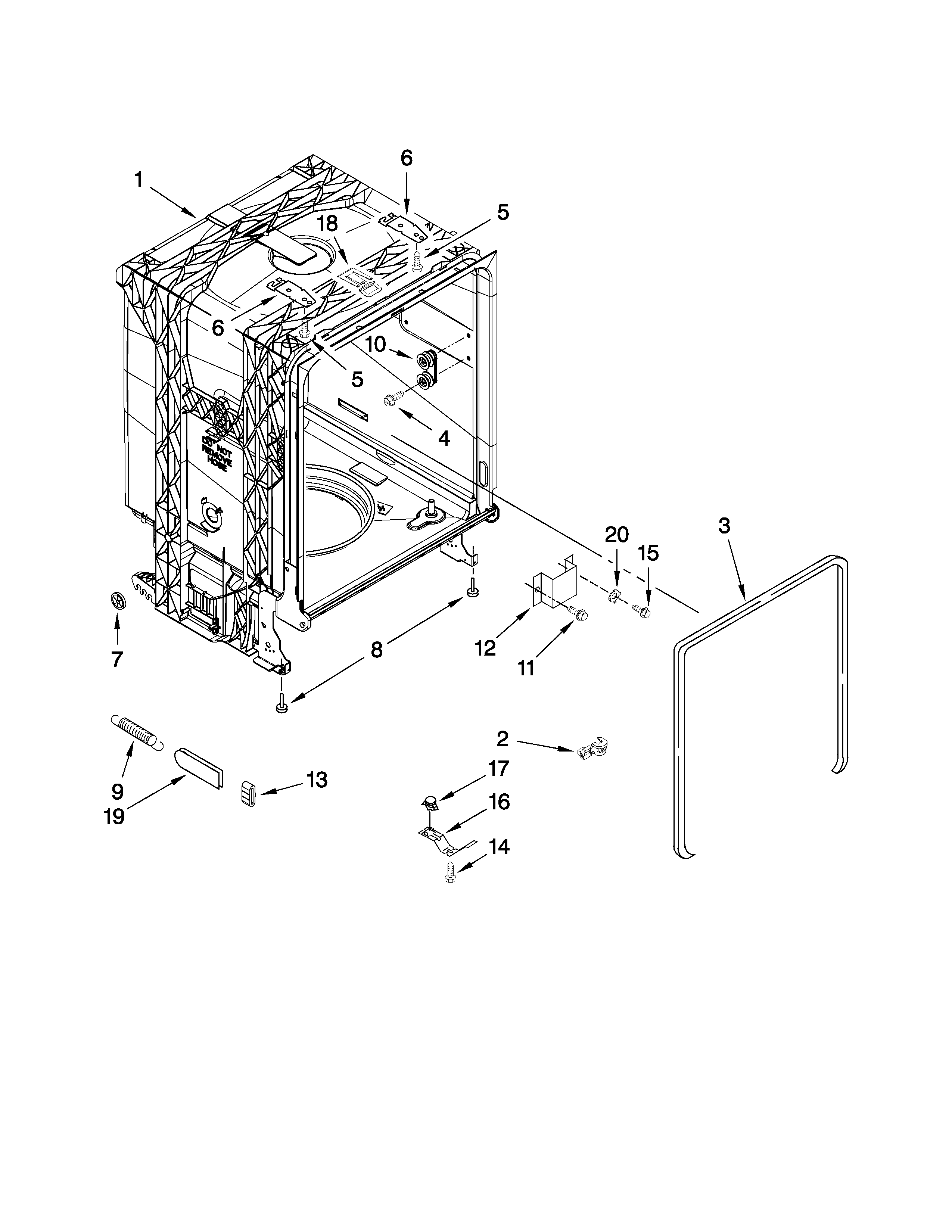 Whirlpool DU1030XTXS0 tub and frame parts diagram