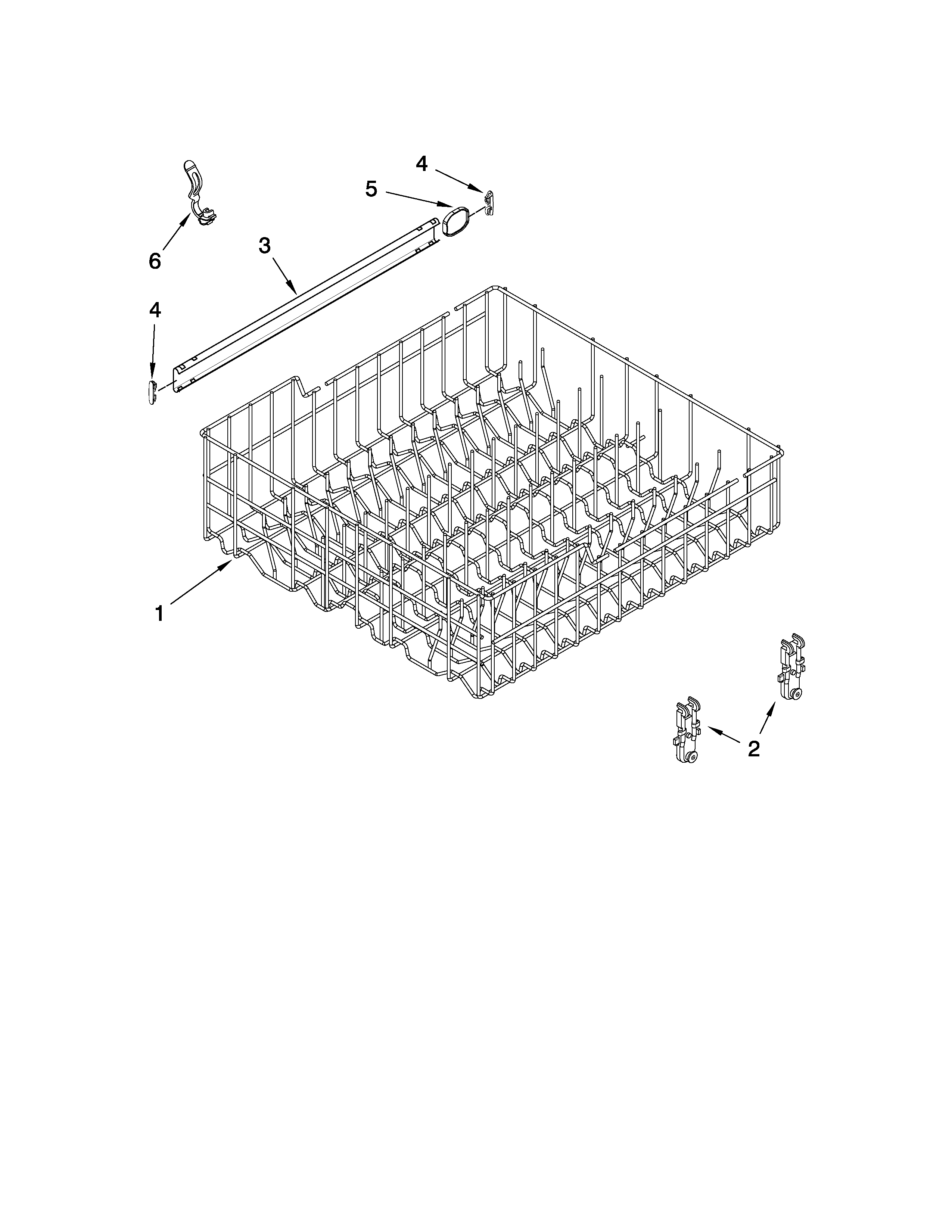 Whirlpool DU1030XTXS0 upper rack and track parts diagram
